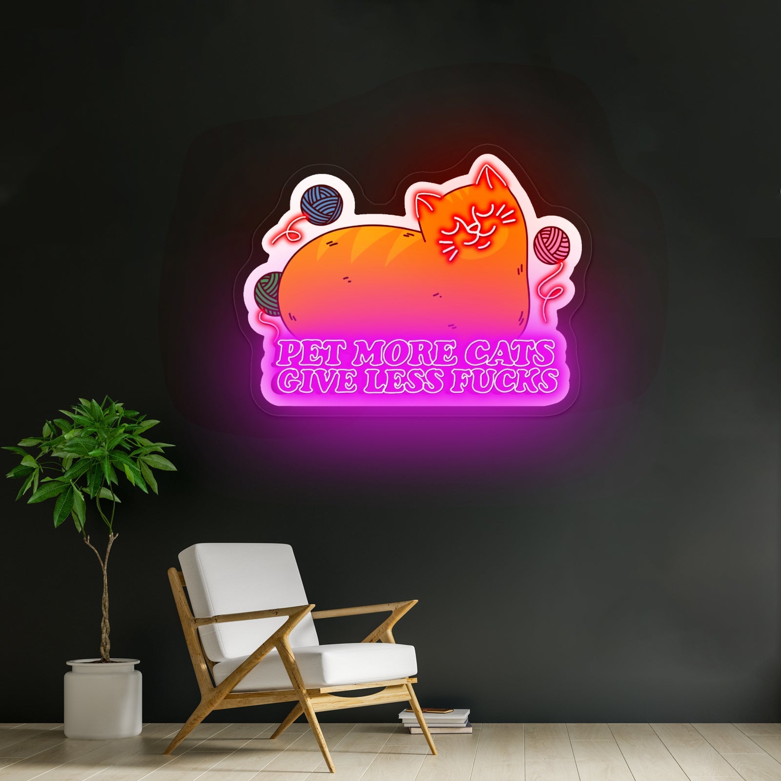 Pet More Cats Give Less Fks Artwork Large Neon Signs - Shineneon