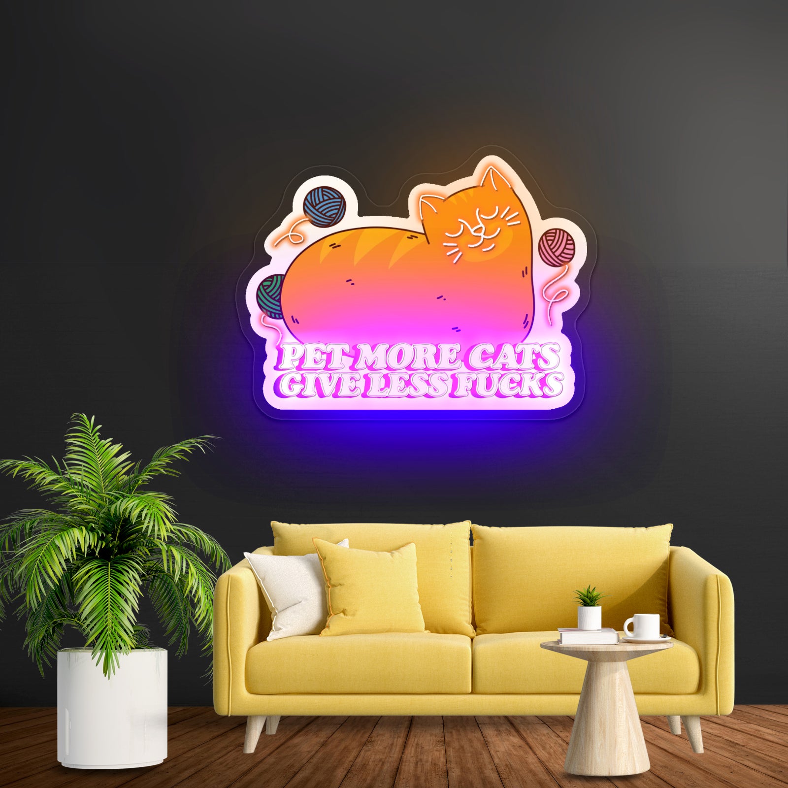 Pet More Cats Give Less Fks Artwork Large Neon Signs