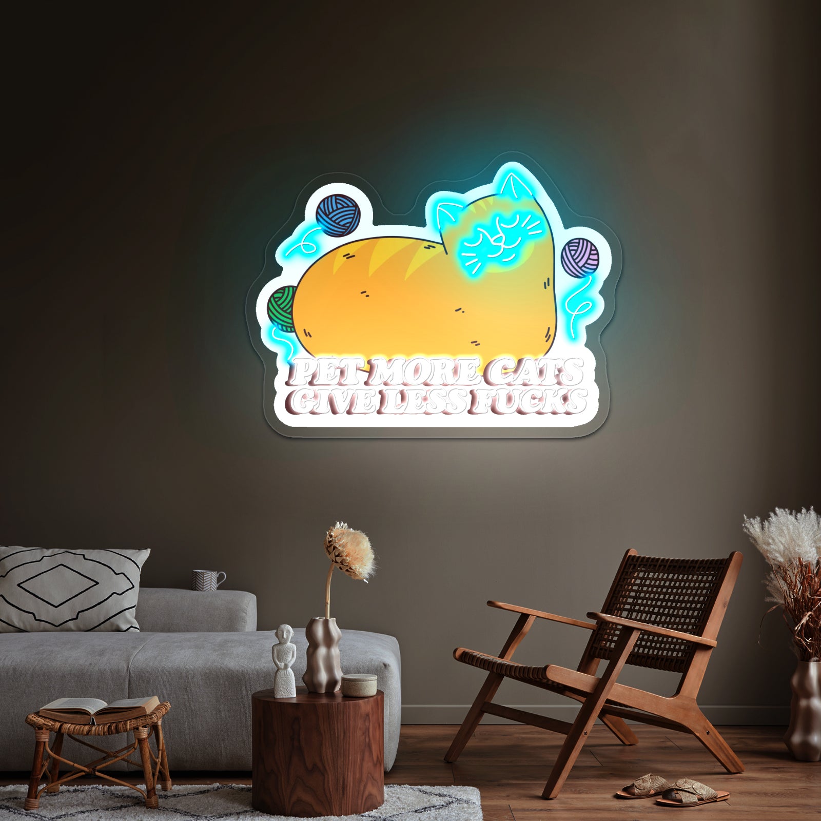 Pet More Cats Give Less Fks Artwork Large Neon Signs
