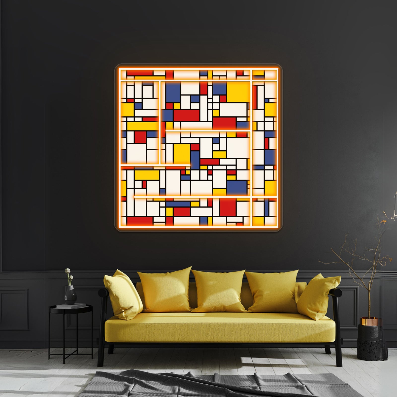 Piet Mondrian Abstract Pop Art 1960s Red Blue Yellow Rectangles Wall Artwork Neon Signs | Shineneon