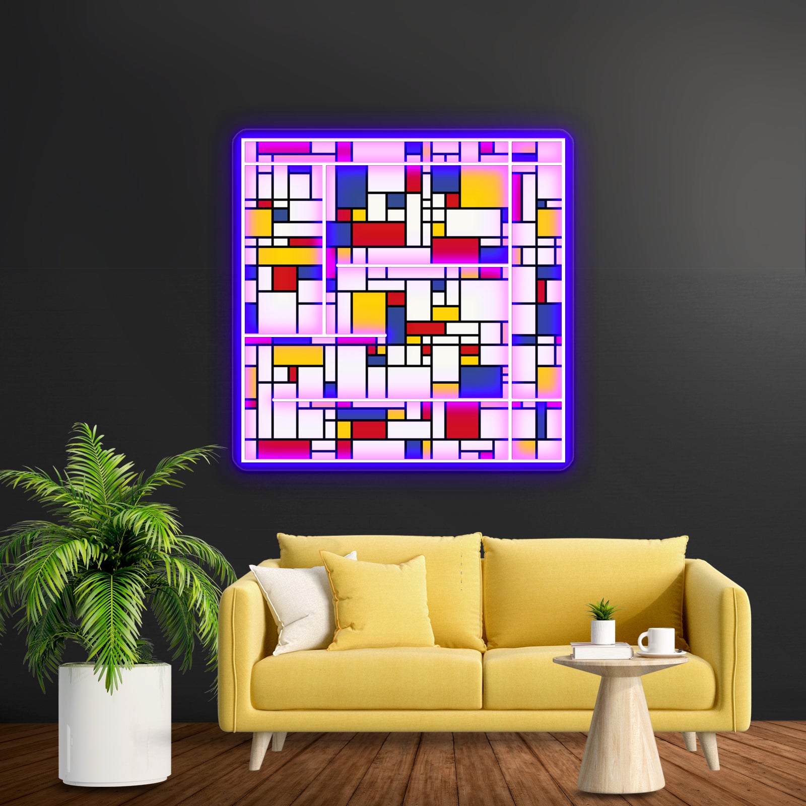 Piet Mondrian Abstract Pop Art 1960s Red Blue Yellow Rectangles Wall Artwork Neon Signs | Shineneon