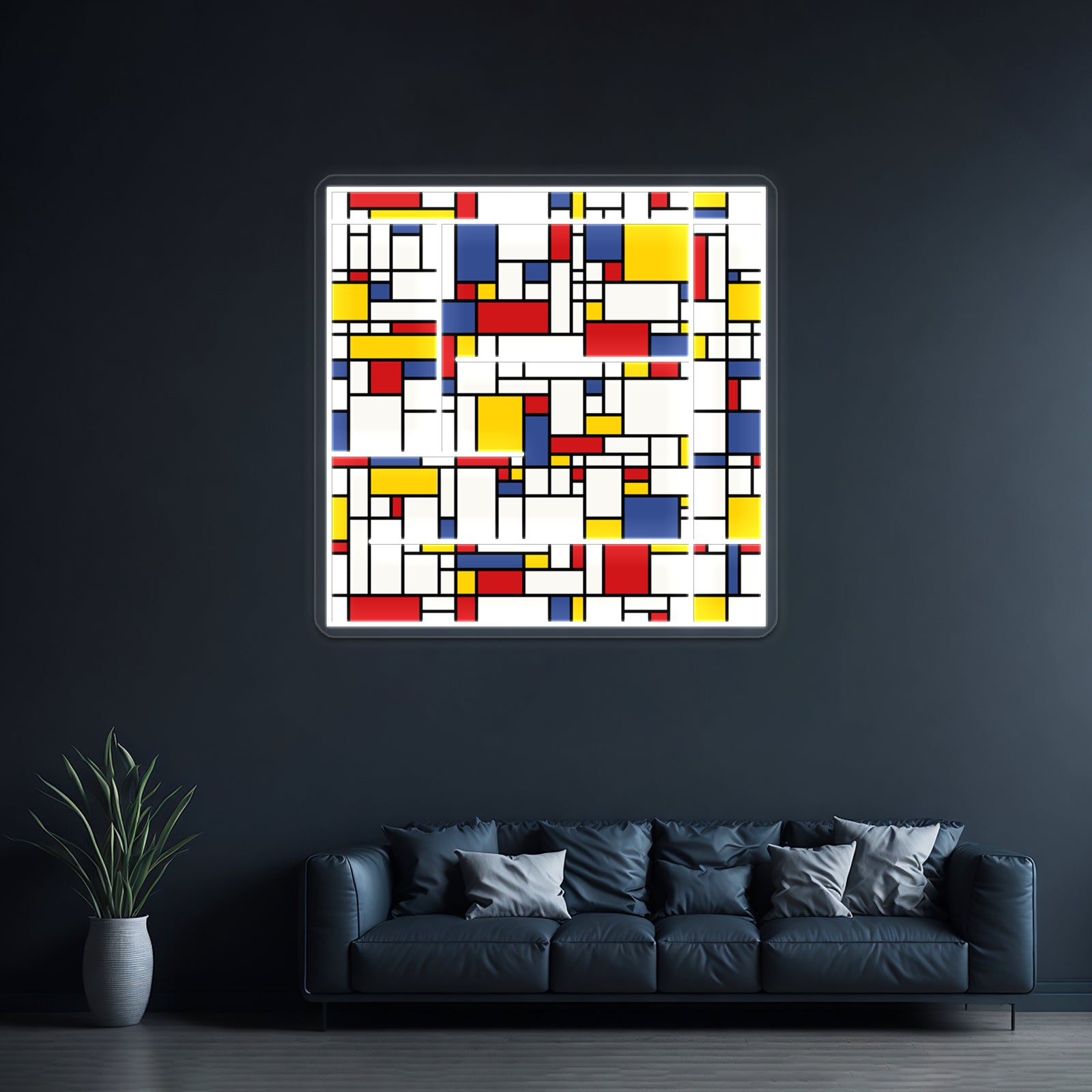 Piet Mondrian Abstract Pop Art 1960s Red Blue Yellow Rectangles Wall Artwork Neon Signs | Shineneon