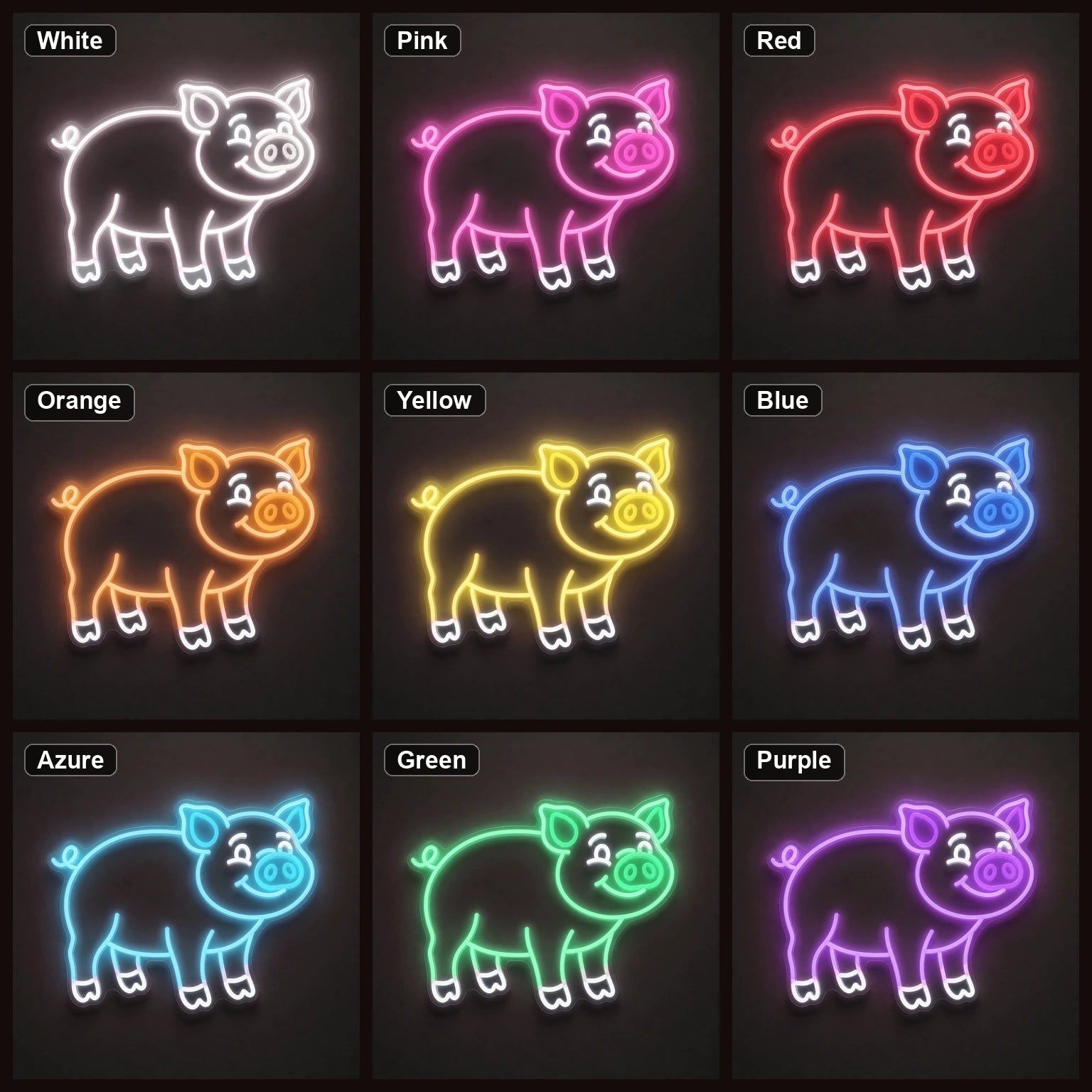 Pig LED Neon Sign Garage Man Cave Neon Sign color grid