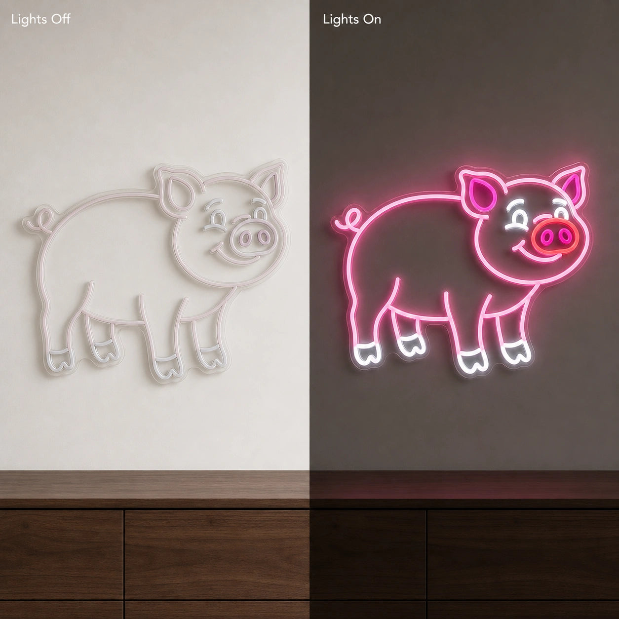 Pig LED Neon Sign Garage Man Cave Neon Sign day and night comparison