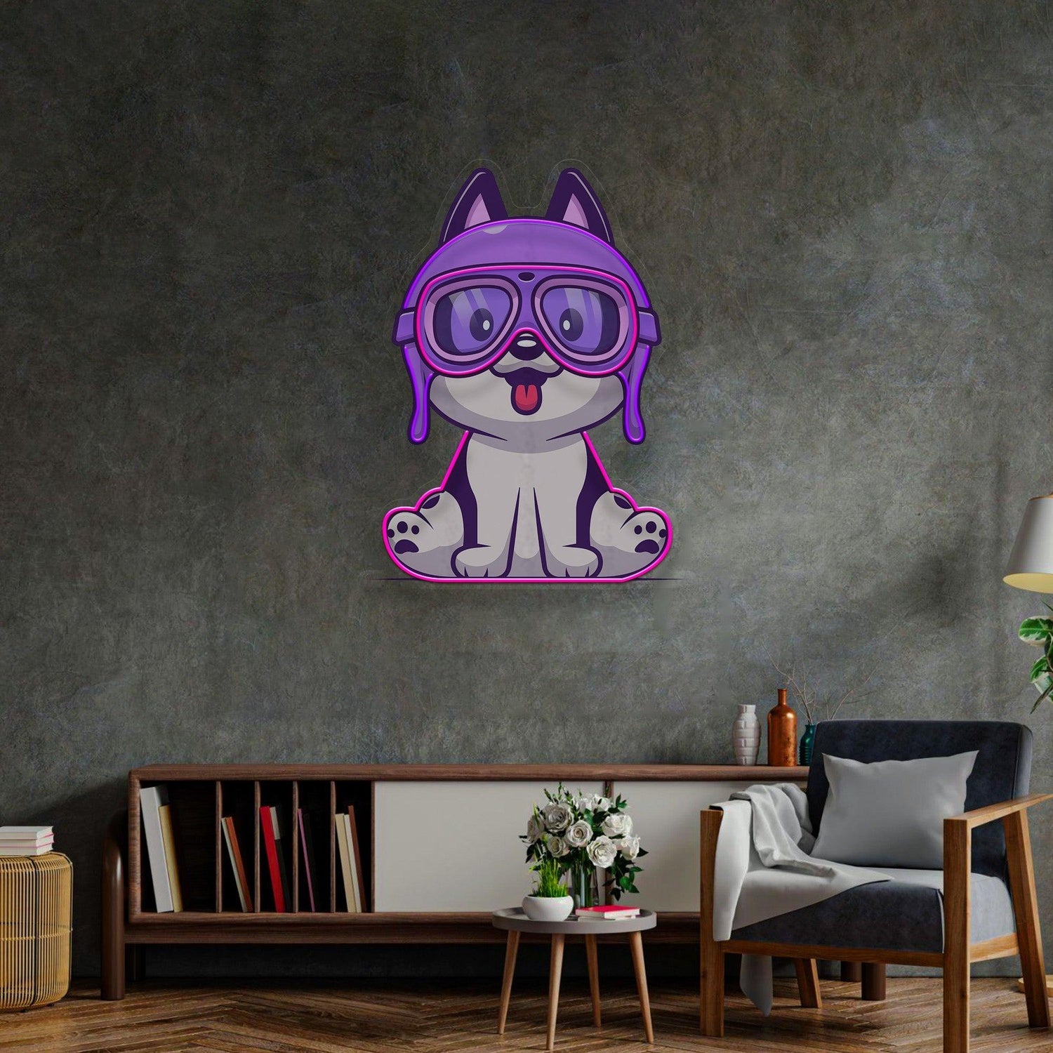 Pilot Dog Purple-Pink Cartoon Uv Printed Led Neon Sign For Home Decor | Shineneon