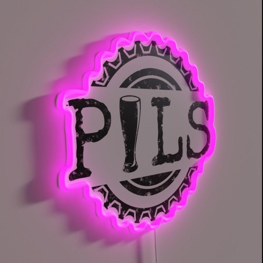 Pils Pilsner Word And Beer Bottle Cap Black Rgb Led Neon Sign - Shineneon