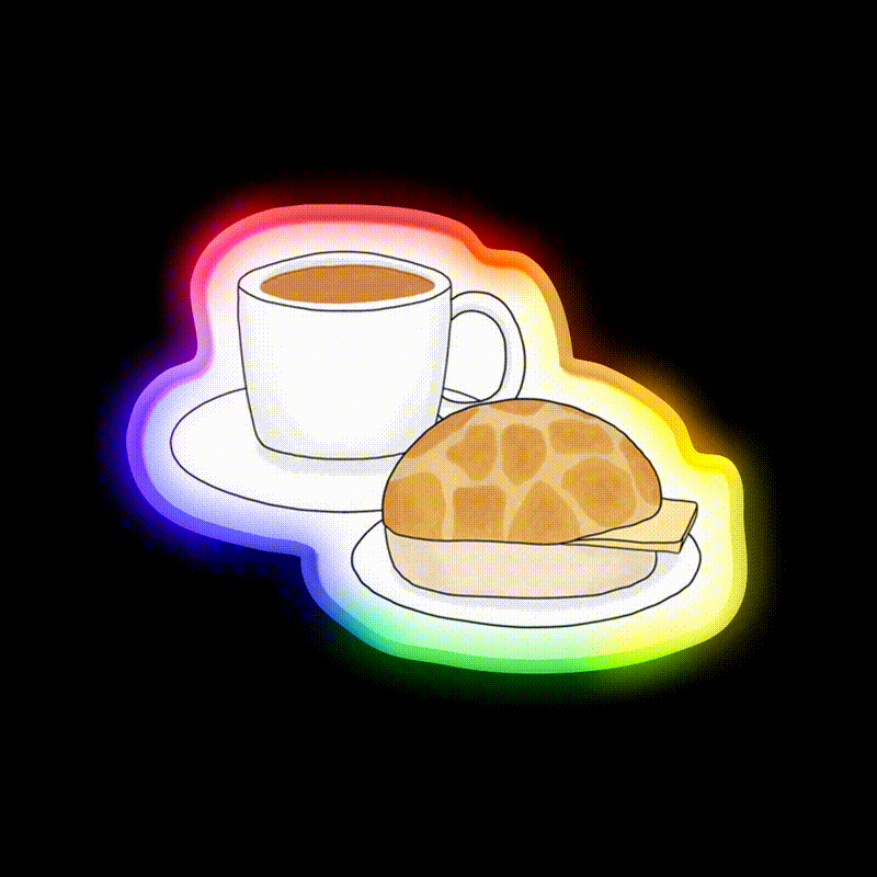 Pineapple Bun And Milk Tea Snack Food Led Neon Sign Rgb Color - LED neon sign close-up detail