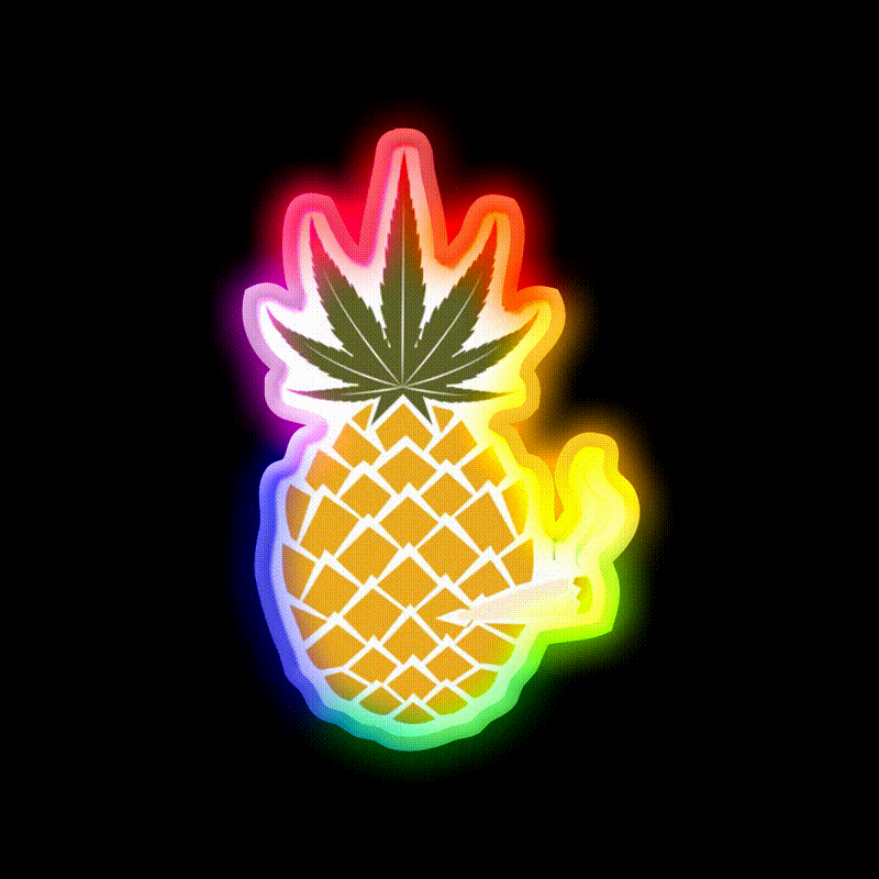 Pineapple Express Dopest Dope Hemp Inspired Green Leaf Led Neon Sign Rgb Color - LED neon sign close-up detail