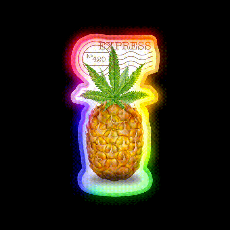 Pineapple Express Og Strain Art Hemp Inspired Green Leaf Led Neon Sign Rgb Color - LED neon sign close-up detail
