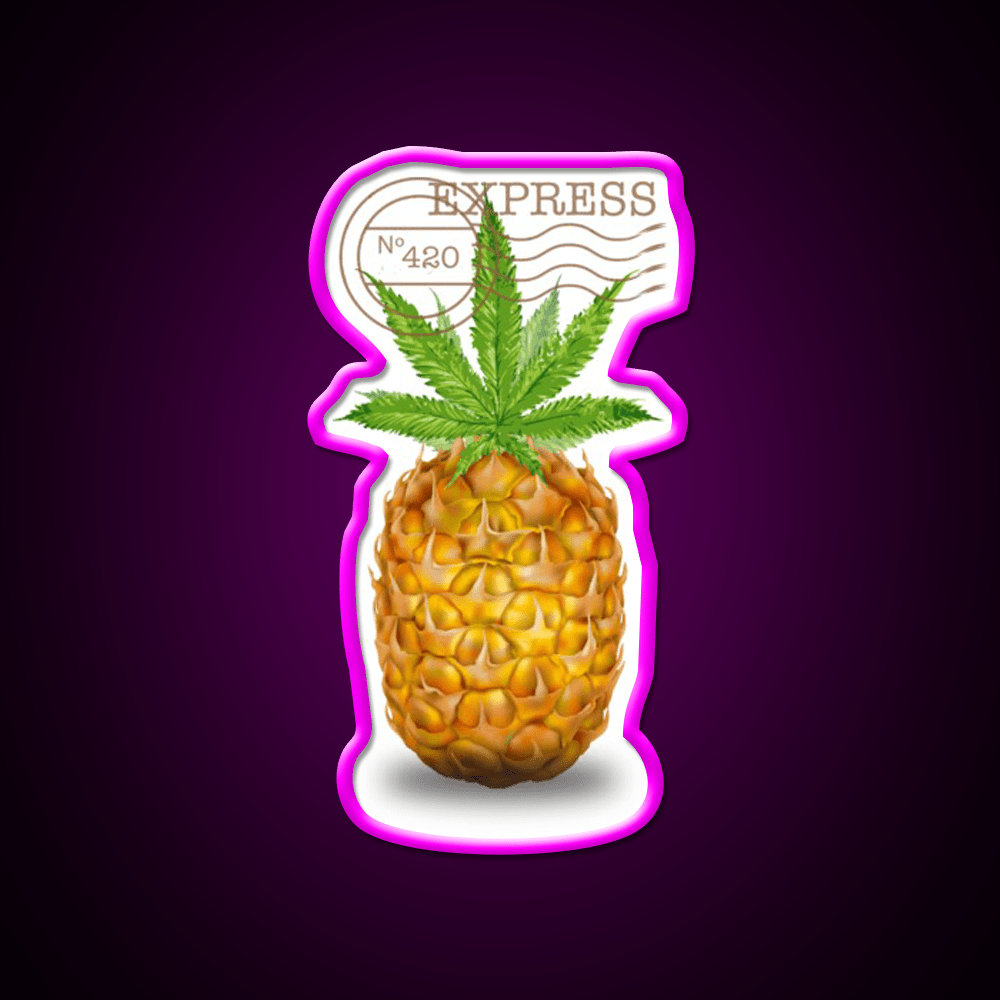 Pineapple Express Og Strain Art Hemp Inspired Green Leaf Led Neon Sign Rgb Color - Shineneon