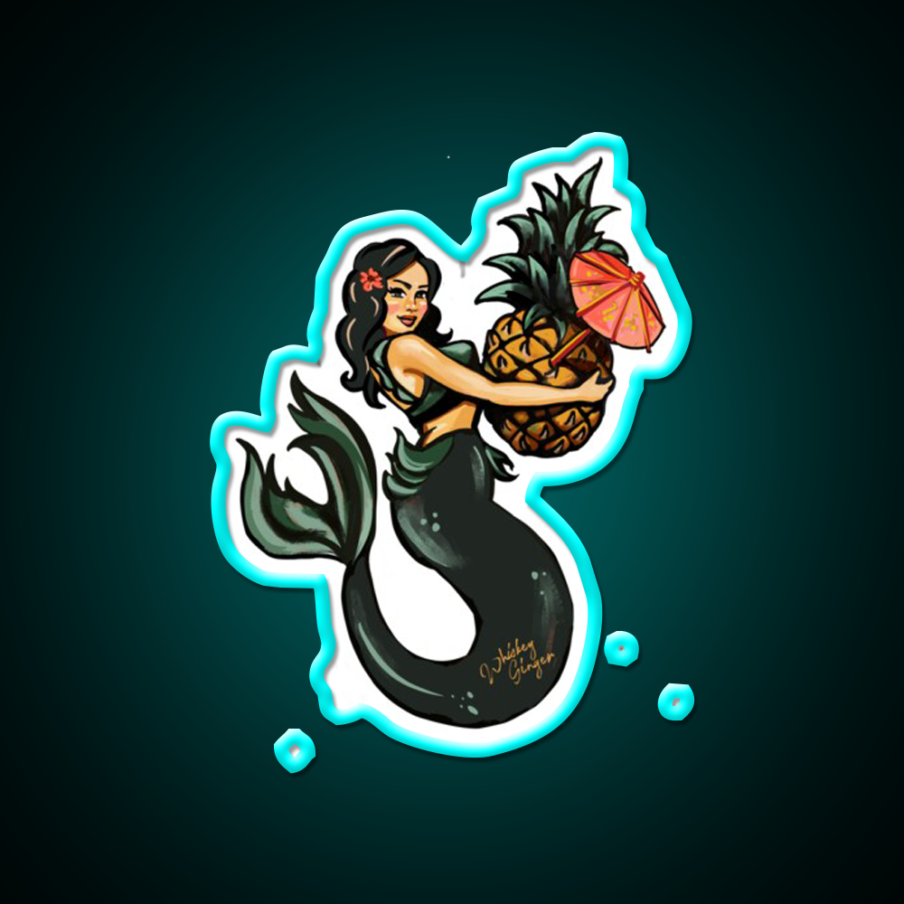 Pineapple Mermaid Art Whiskey Drink Bar Led Neon Sign Rgb Color