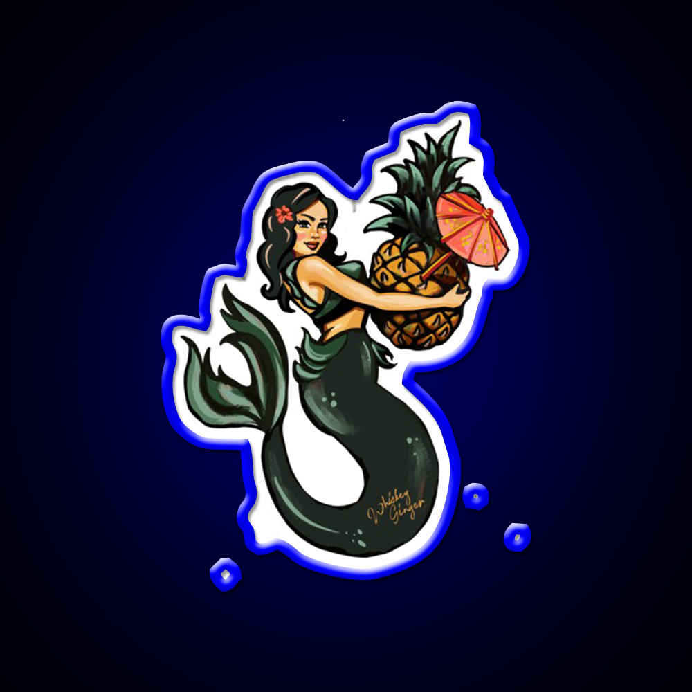 Pineapple Mermaid Art Whiskey Drink Bar Led Neon Sign Rgb Color