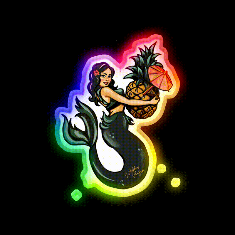 Pineapple Mermaid Art Whiskey Drink Bar Led Neon Sign Rgb Color