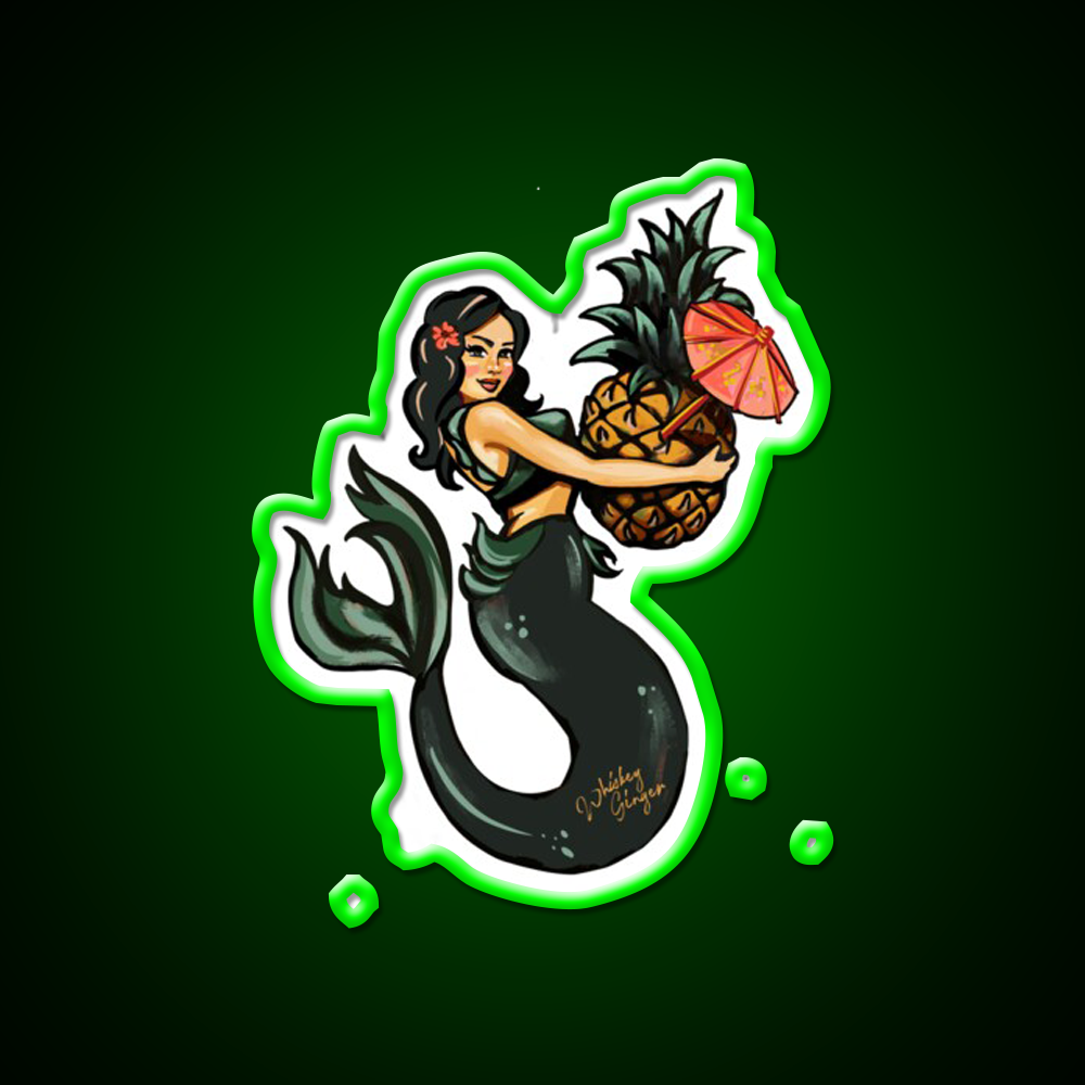 Pineapple Mermaid Art Whiskey Drink Bar Led Neon Sign Rgb Color
