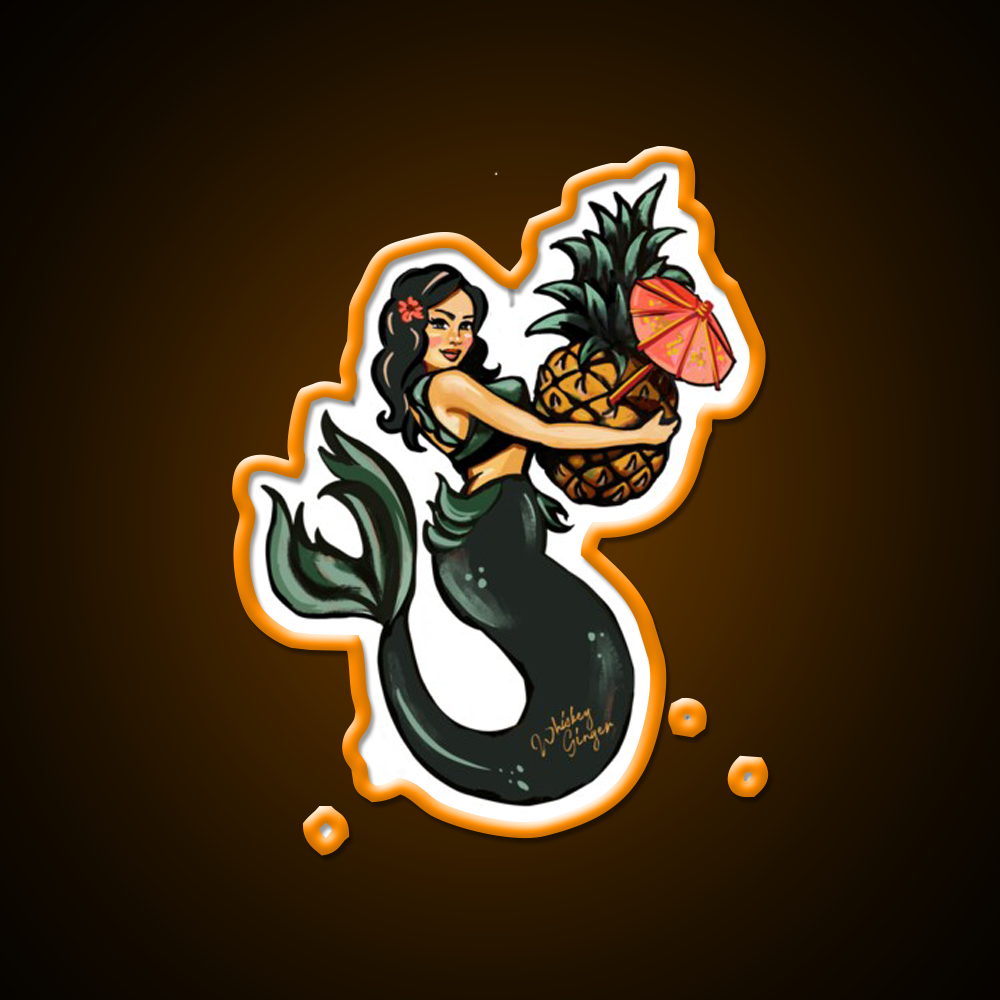 Pineapple Mermaid Art Whiskey Drink Bar Led Neon Sign Rgb Color