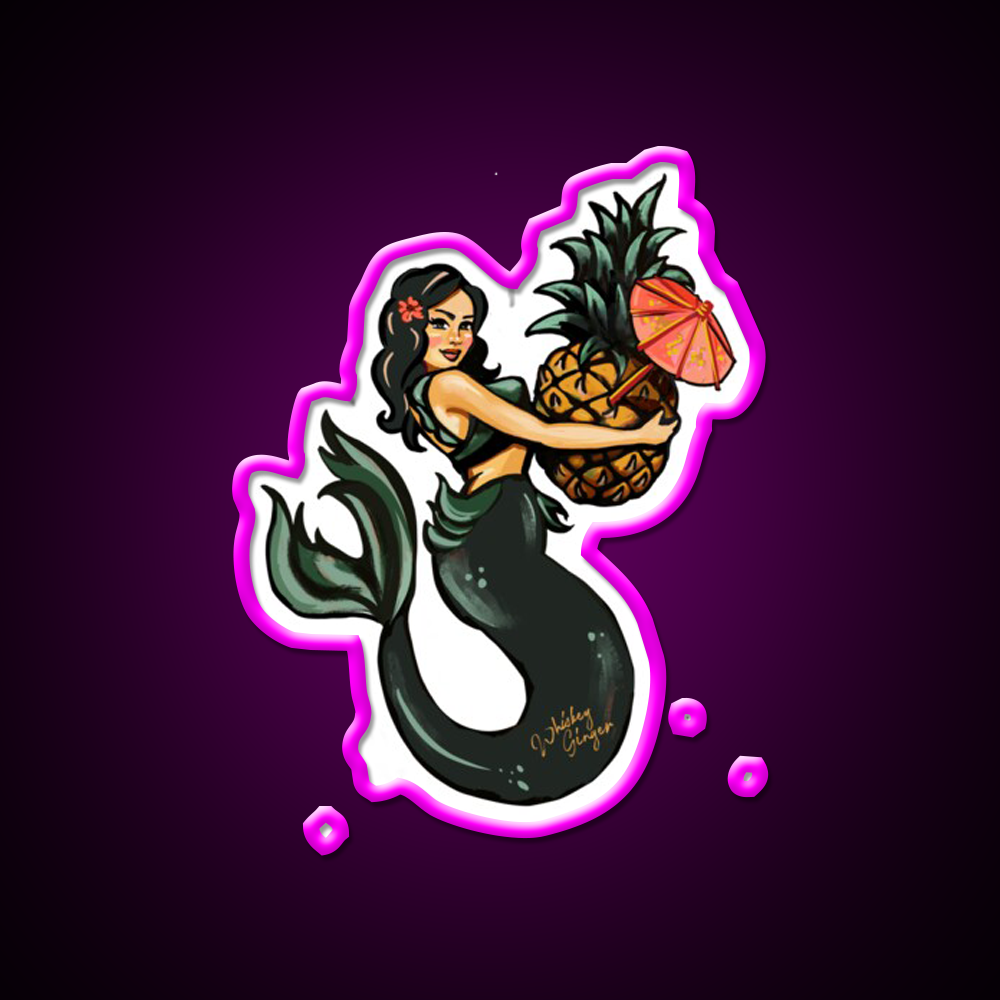 Pineapple Mermaid Art Whiskey Drink Bar Led Neon Sign Rgb Color