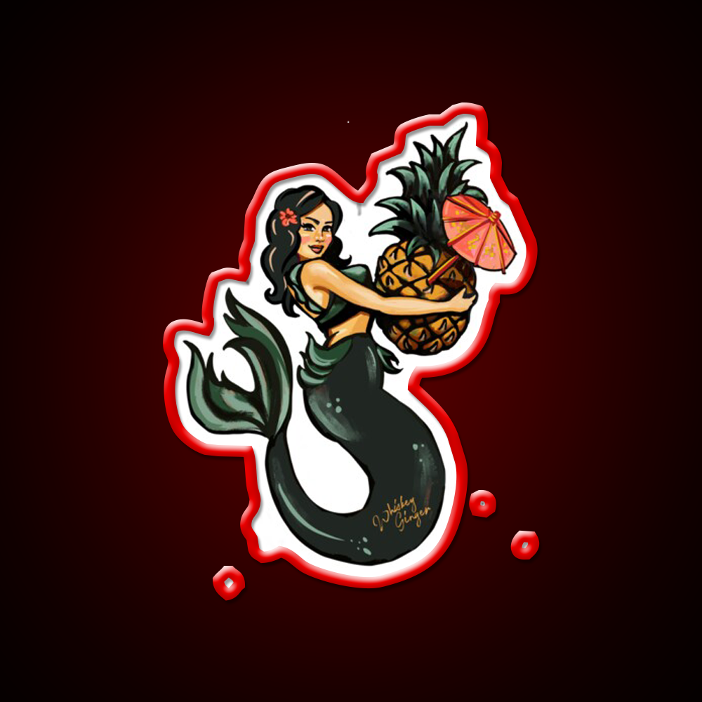 Pineapple Mermaid Art Whiskey Drink Bar Led Neon Sign Rgb Color