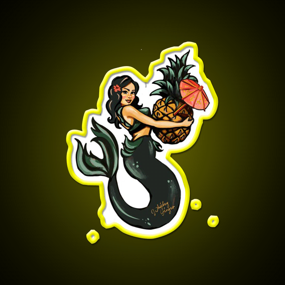 Pineapple Mermaid Art Whiskey Drink Bar Led Neon Sign Rgb Color