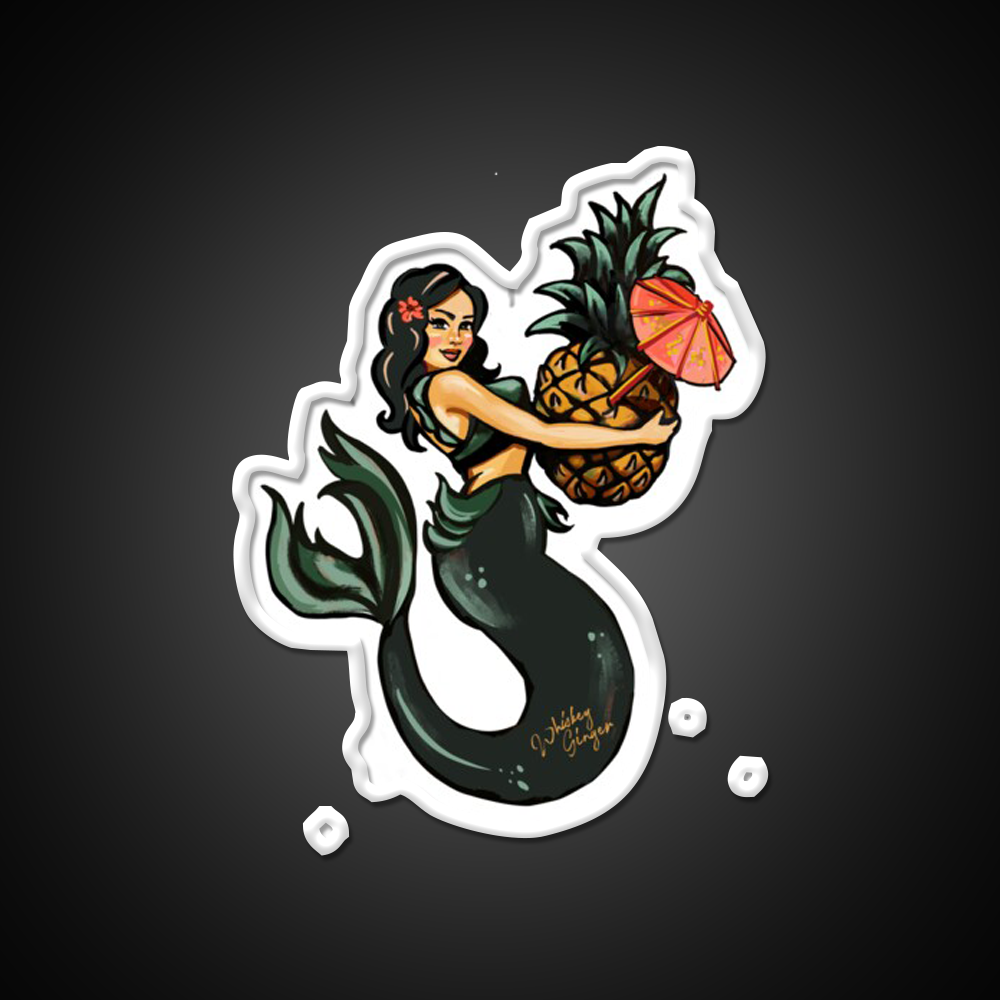 Pineapple Mermaid Art Whiskey Drink Bar Led Neon Sign Rgb Color