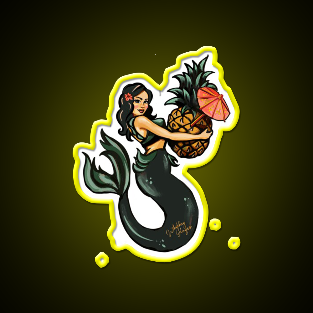 Pineapple Mermaid Art Whiskey Drink Bar Led Neon Sign Rgb Color