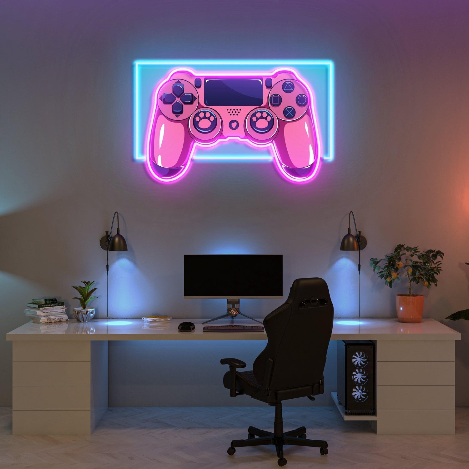 Pink And Blue Gaming Controller Uv Printed Led Neon Sign For Game Room Decor | Shineneon