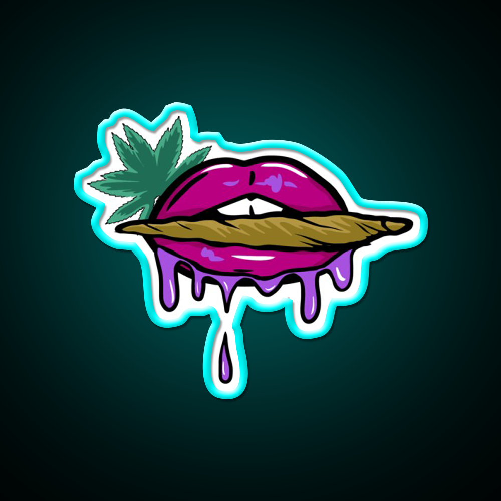 Pink And Purple Dripped Weed Blunt Lips Green Leaf Led Neon Sign Rgb Color - Size and dimension reference