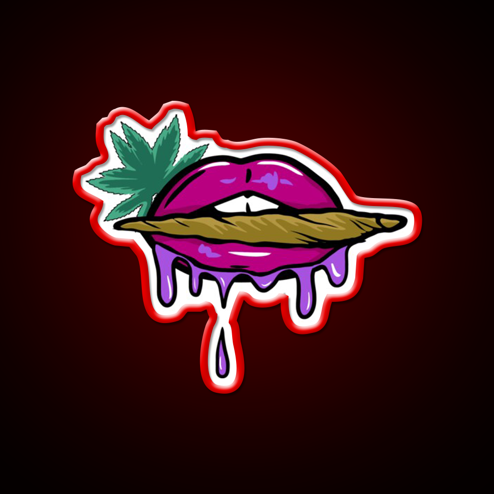 Pink And Purple Dripped Weed Blunt Lips Green Leaf Led Neon Sign Rgb Color - LED neon sign view 10