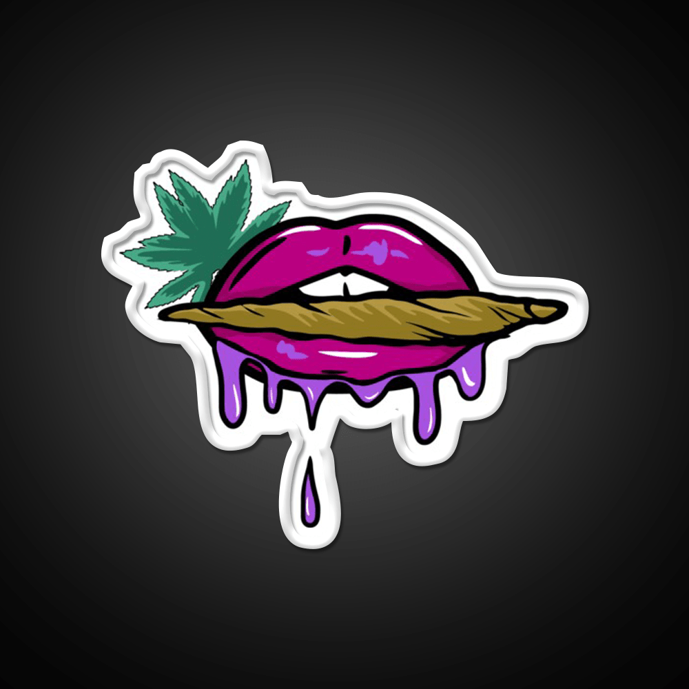 Pink And Purple Dripped Weed Blunt Lips Green Leaf Led Neon Sign Rgb Color - Shineneon