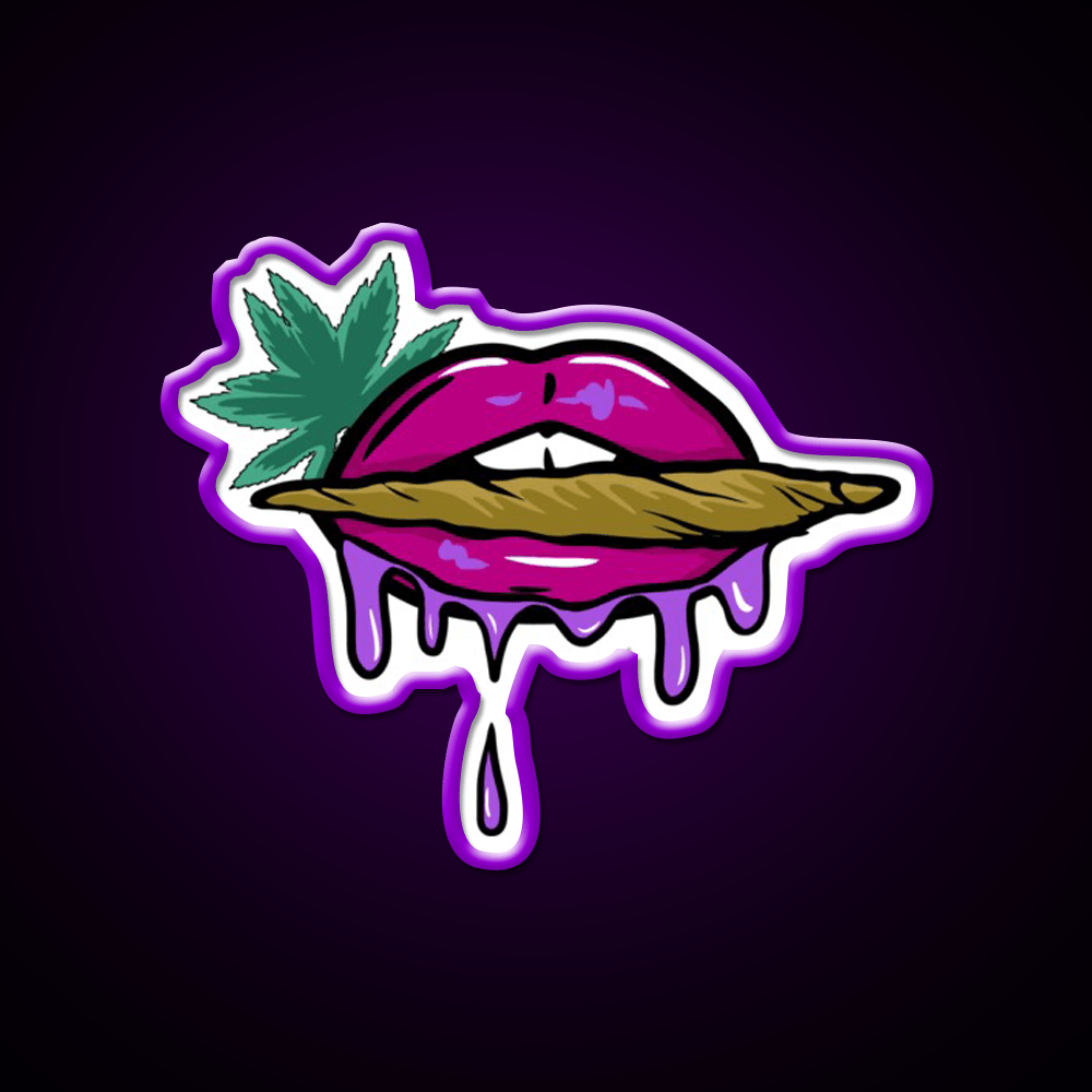 Pink And Purple Dripped Weed Blunt Lips Green Leaf Led Neon Sign Rgb Color - Shineneon