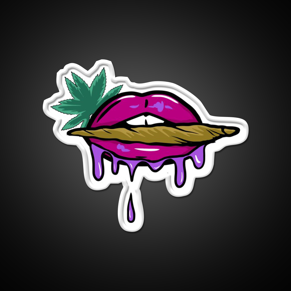 Pink And Purple Dripped Weed Blunt Lips Green Leaf Led Neon Sign Rgb Color - LED neon sign view 11
