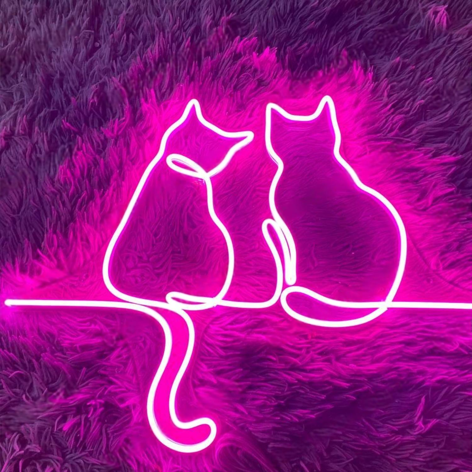 Pink Back-To-Back Cats Led Neon Sign For Home Pet Cafe Decor | Shineneon