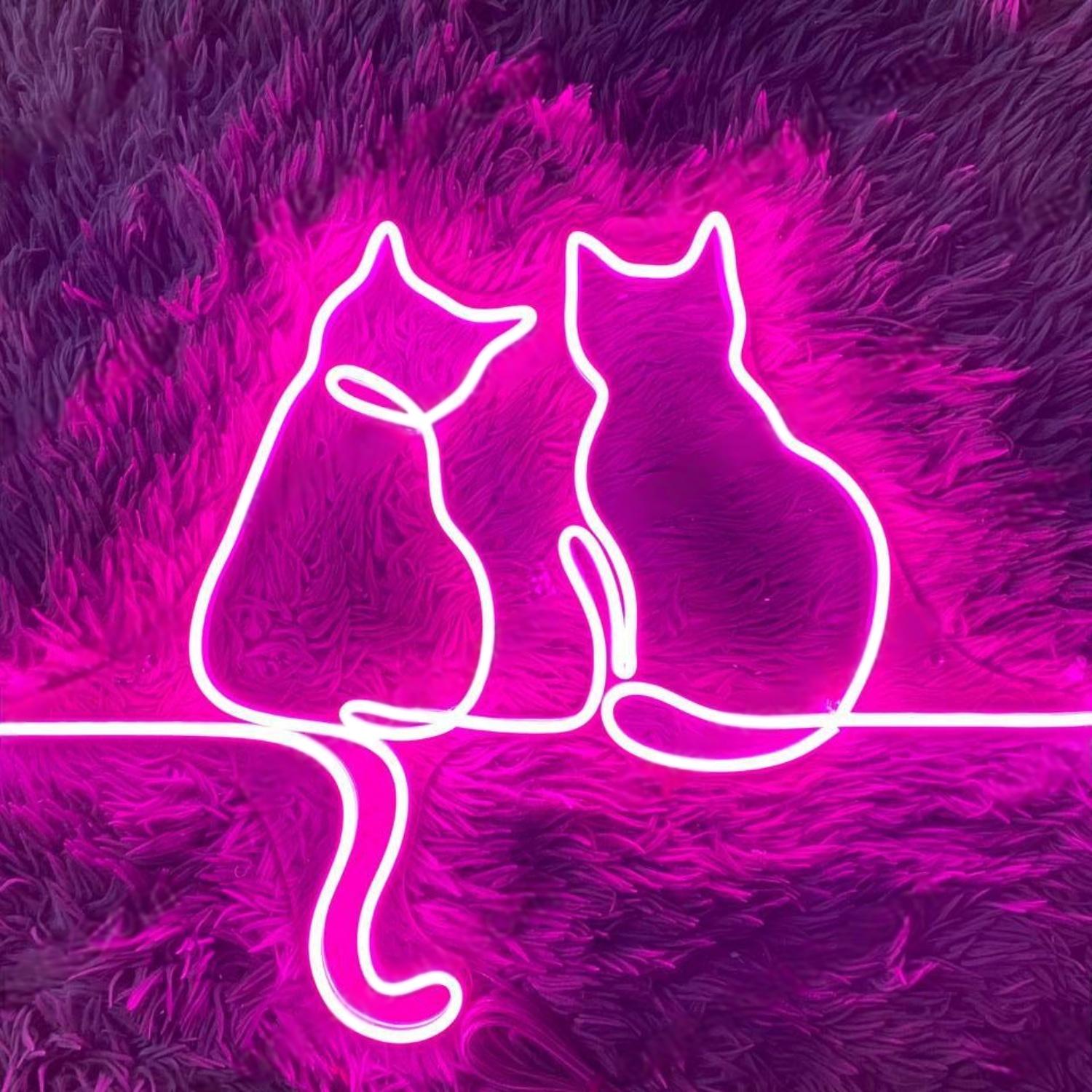 Pink Back-To-Back Cats Led Neon Sign For Home Pet Cafe Decor | Shineneon