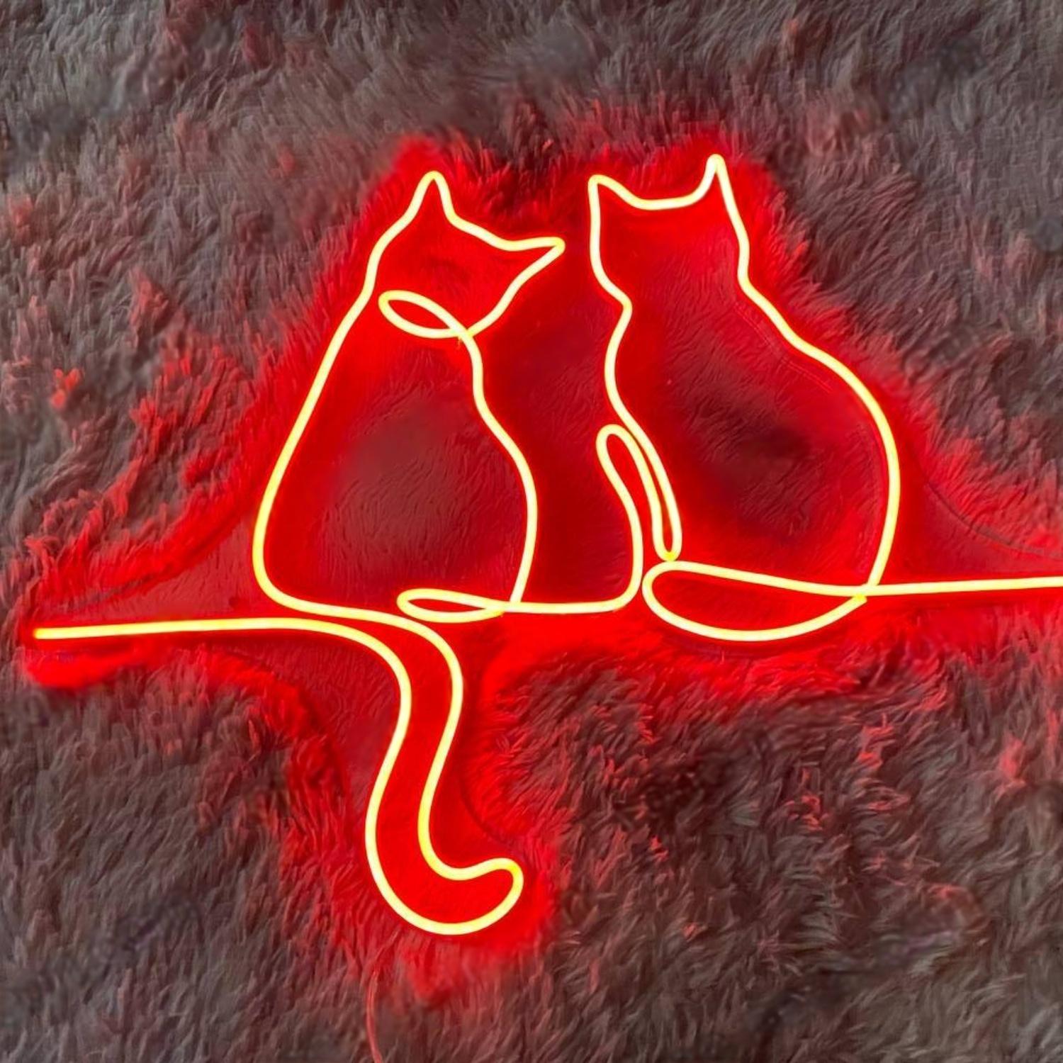 Pink Back-To-Back Cats Led Neon Sign For Home Pet Cafe Decor | Shineneon