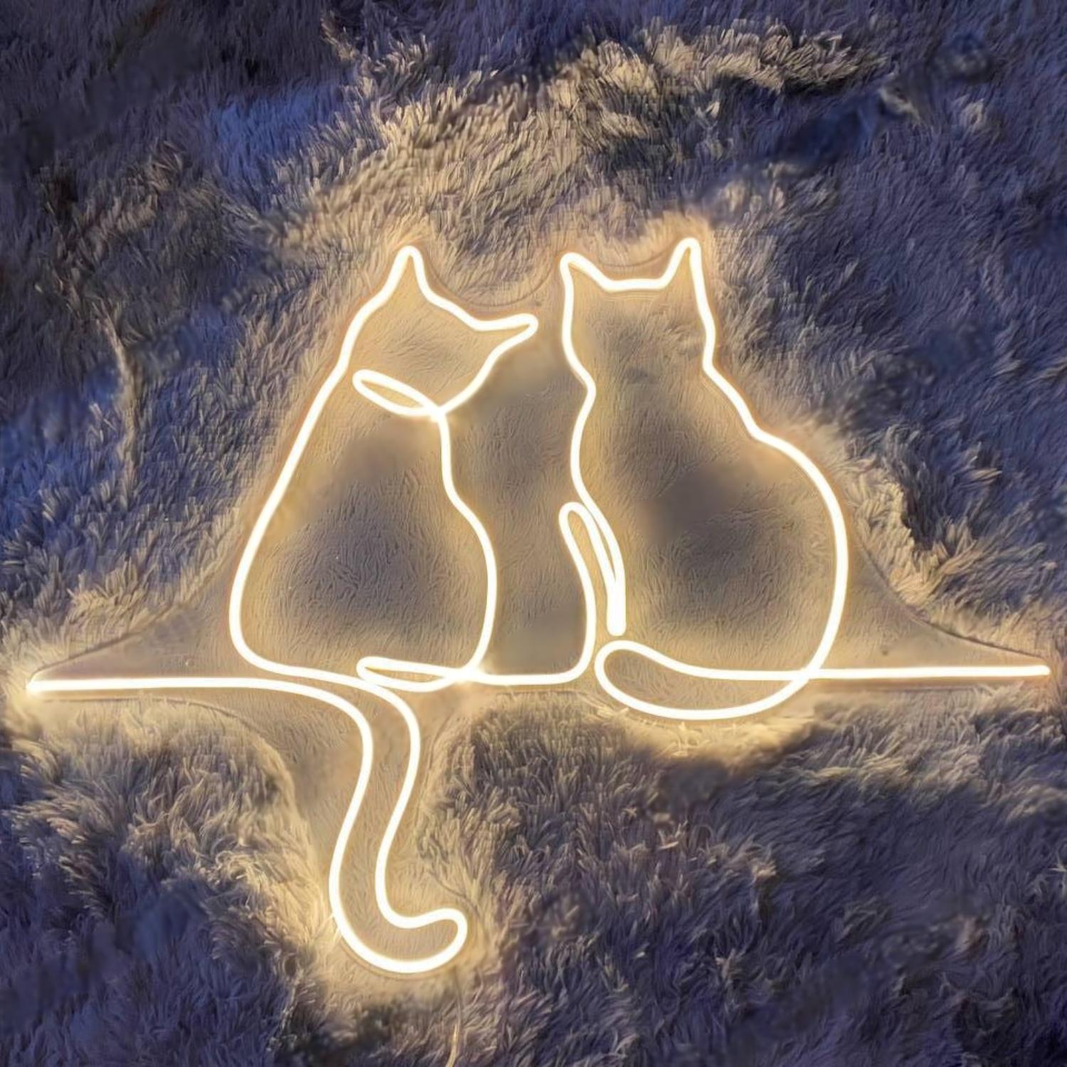 Pink Back-To-Back Cats Led Neon Sign For Home Pet Cafe Decor | Shineneon