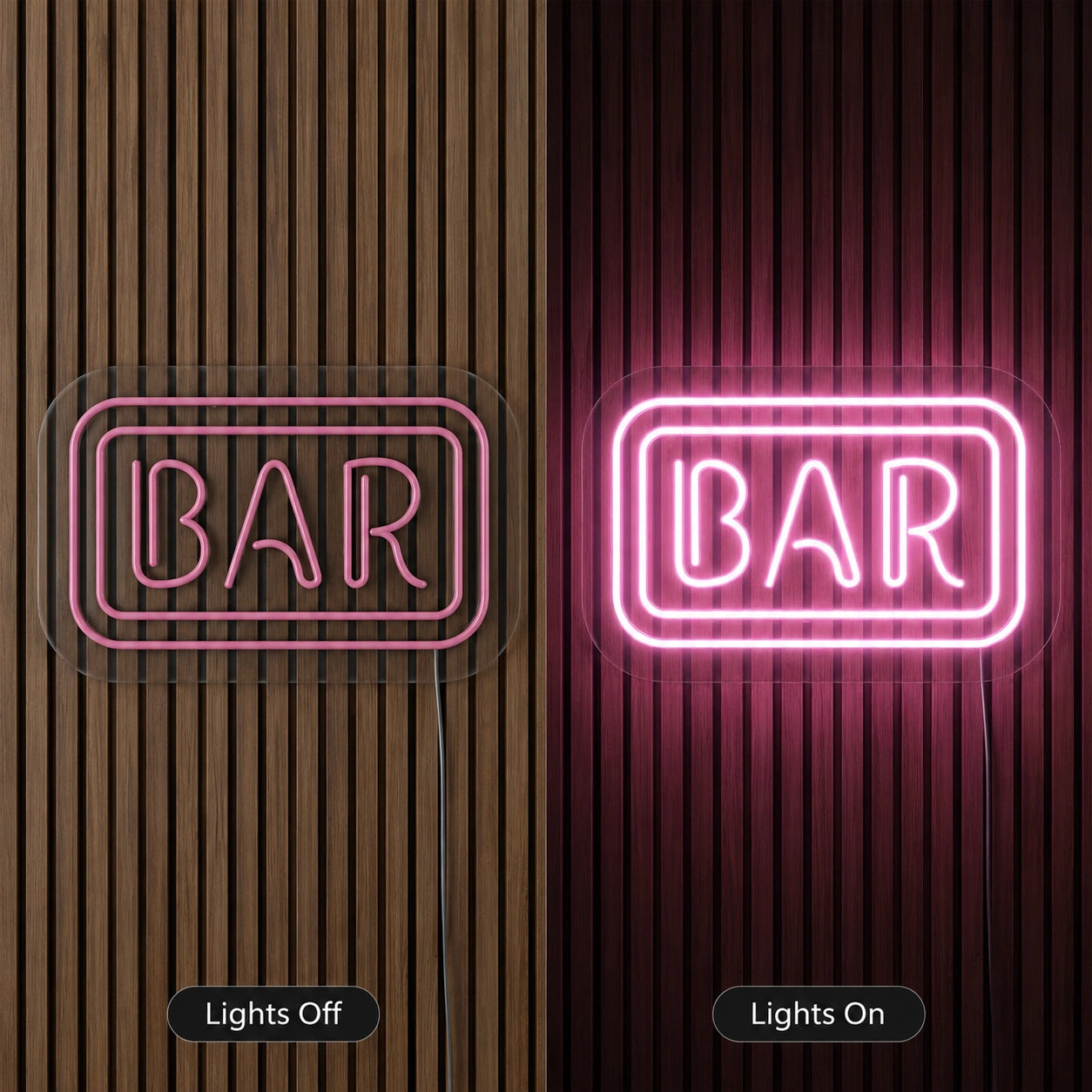 Pink Bar Neon Sign LED Neon Sign day and night comparison