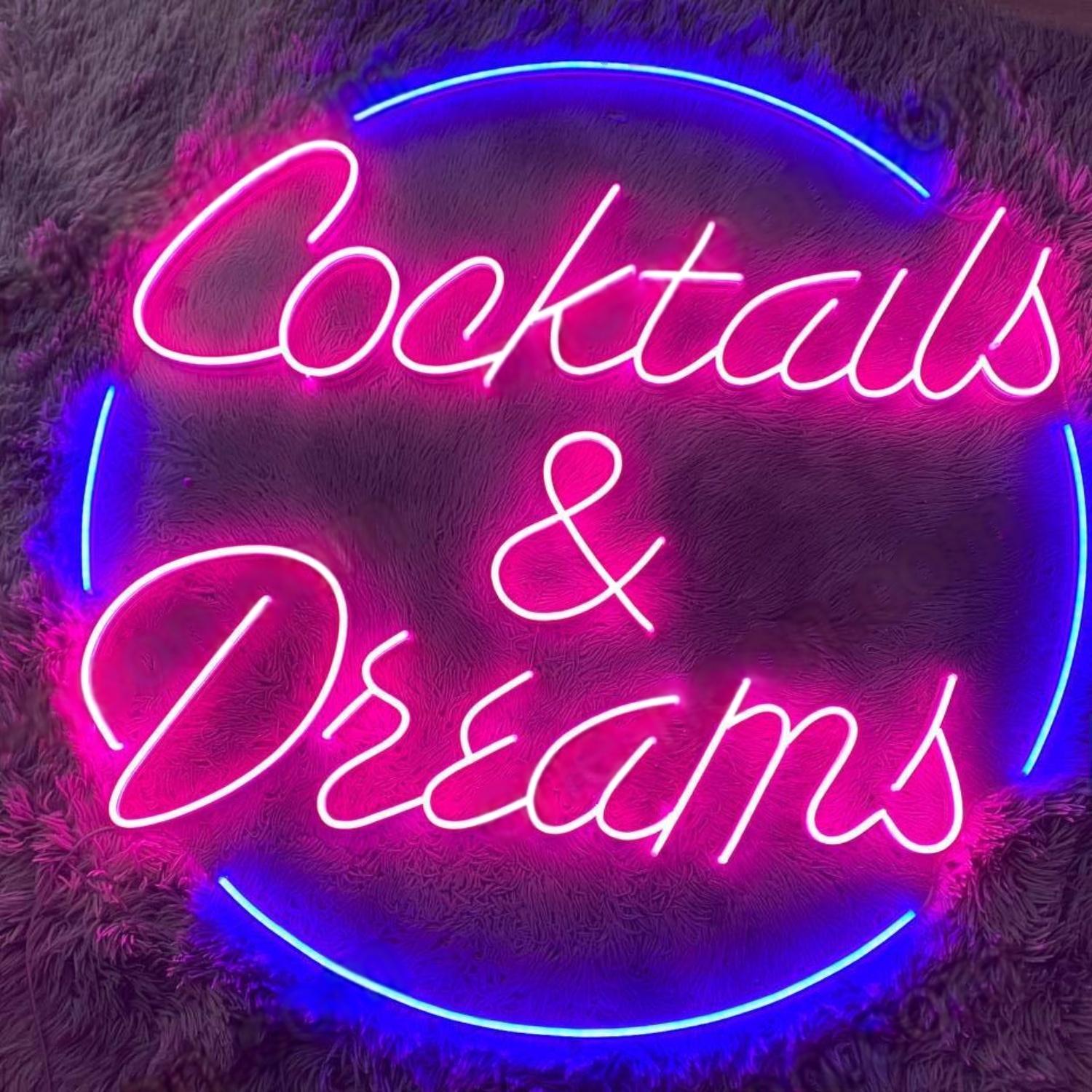 Pink Blue Curved Cocktails Dreams Led Neon Sign For Bar Cafe Decor | Shineneon