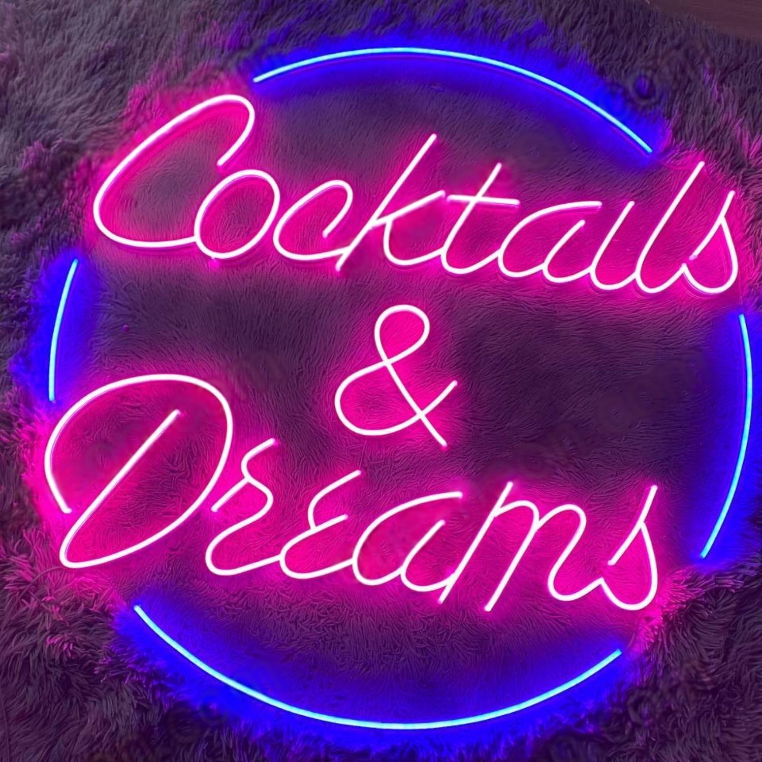 Pink Blue Curved Cocktails Dreams Led Neon Sign For Bar Cafe Decor | Shineneon