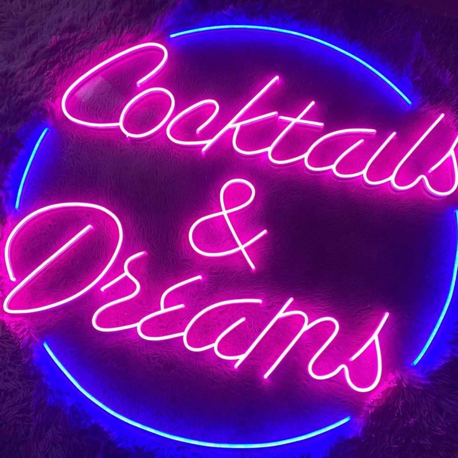 Pink Blue Curved Cocktails Dreams Led Neon Sign For Bar Cafe Decor | Shineneon