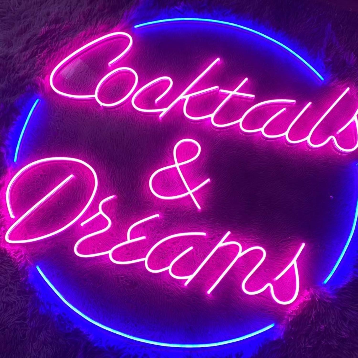 Pink Blue Curved Cocktails Dreams Led Neon Sign For Bar Cafe Decor | Shineneon