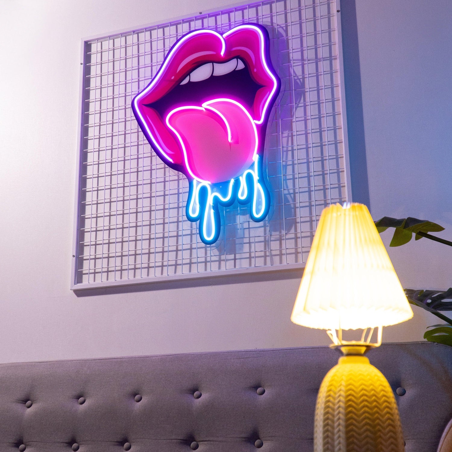 Pink Blue Lips Dripping Uv Printed Led Neon Sign For Trendy Shop Decor | Shineneon