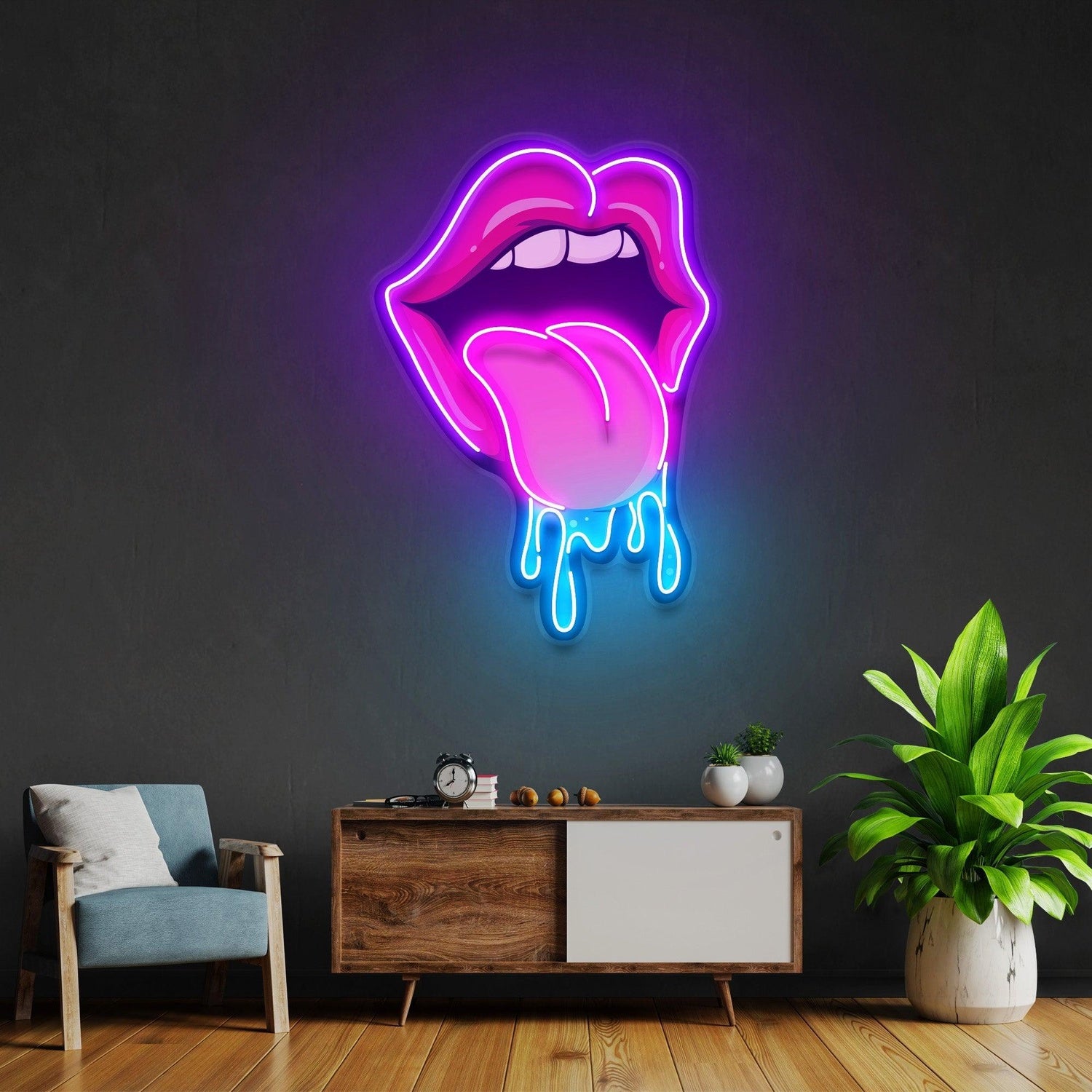 Pink Blue Lips Dripping Uv Printed Led Neon Sign For Trendy Shop Decor | Shineneon