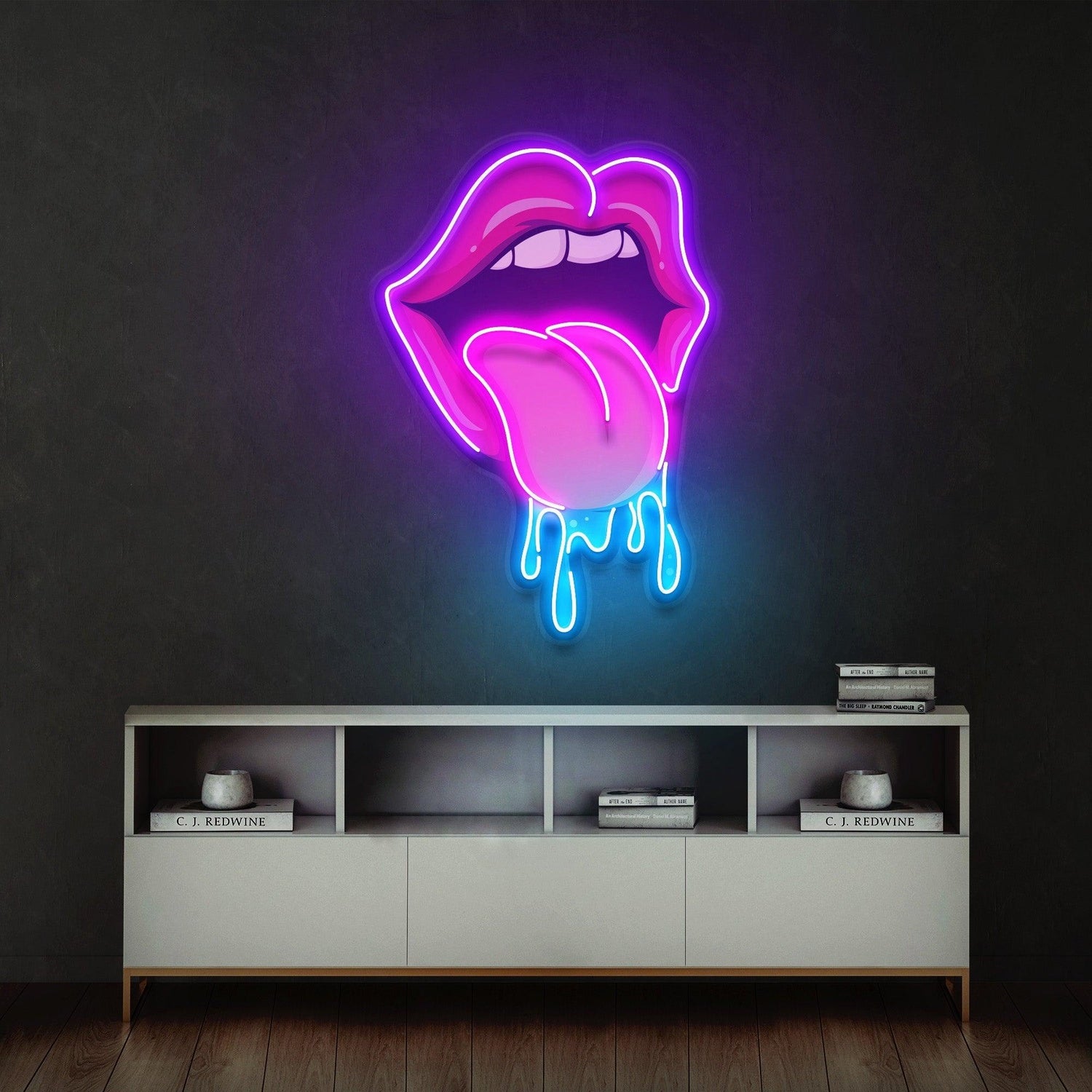 Pink Blue Lips Dripping Uv Printed Led Neon Sign For Trendy Shop Decor | Shineneon