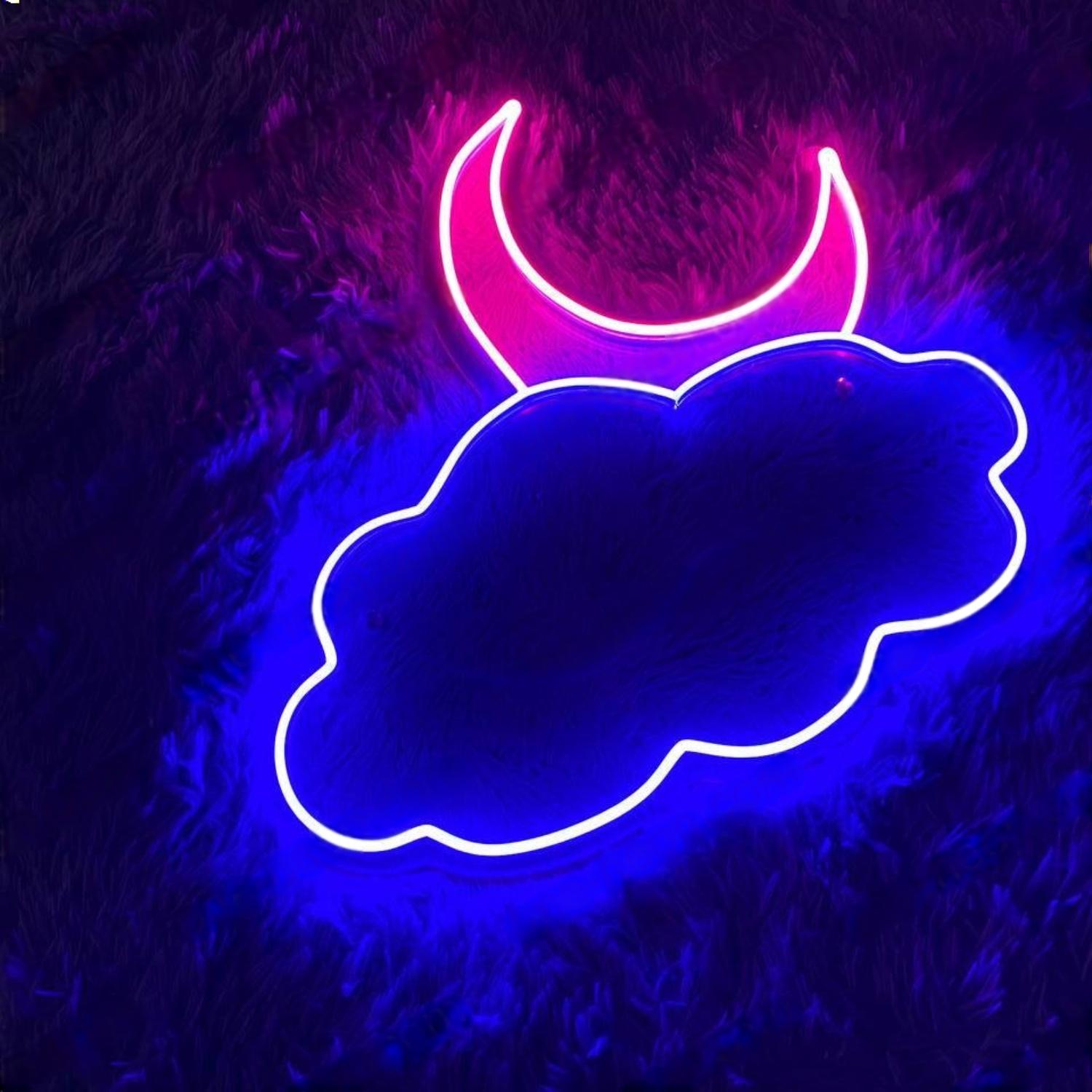 Pink Blue Moon And Cloud Led Neon Sign For Room Decor | Shineneon