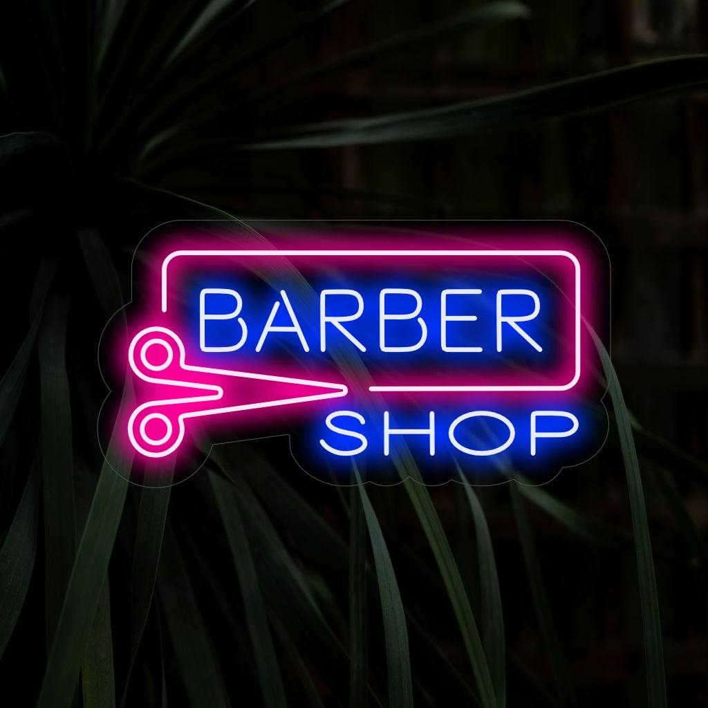 Pink Blue Scissors Text Led Neon Sign Barber Shop Decor | Shineneon