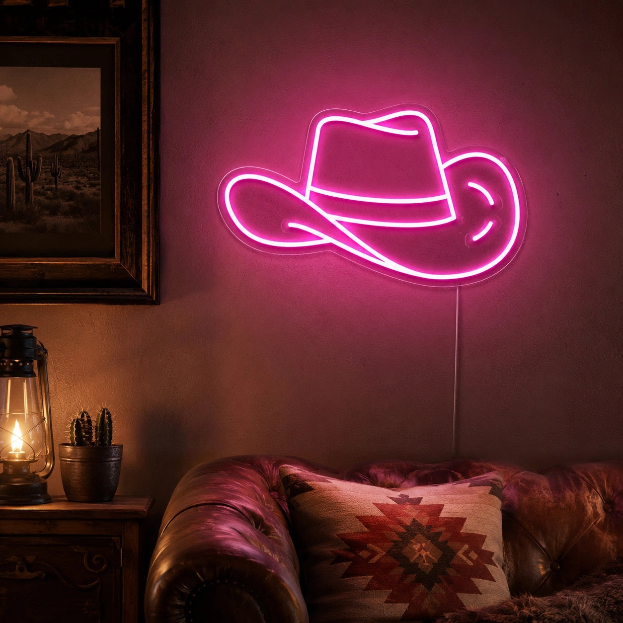 Pink Cowboy Hat Neon Sign LED Neon Sign real lifestyle scene