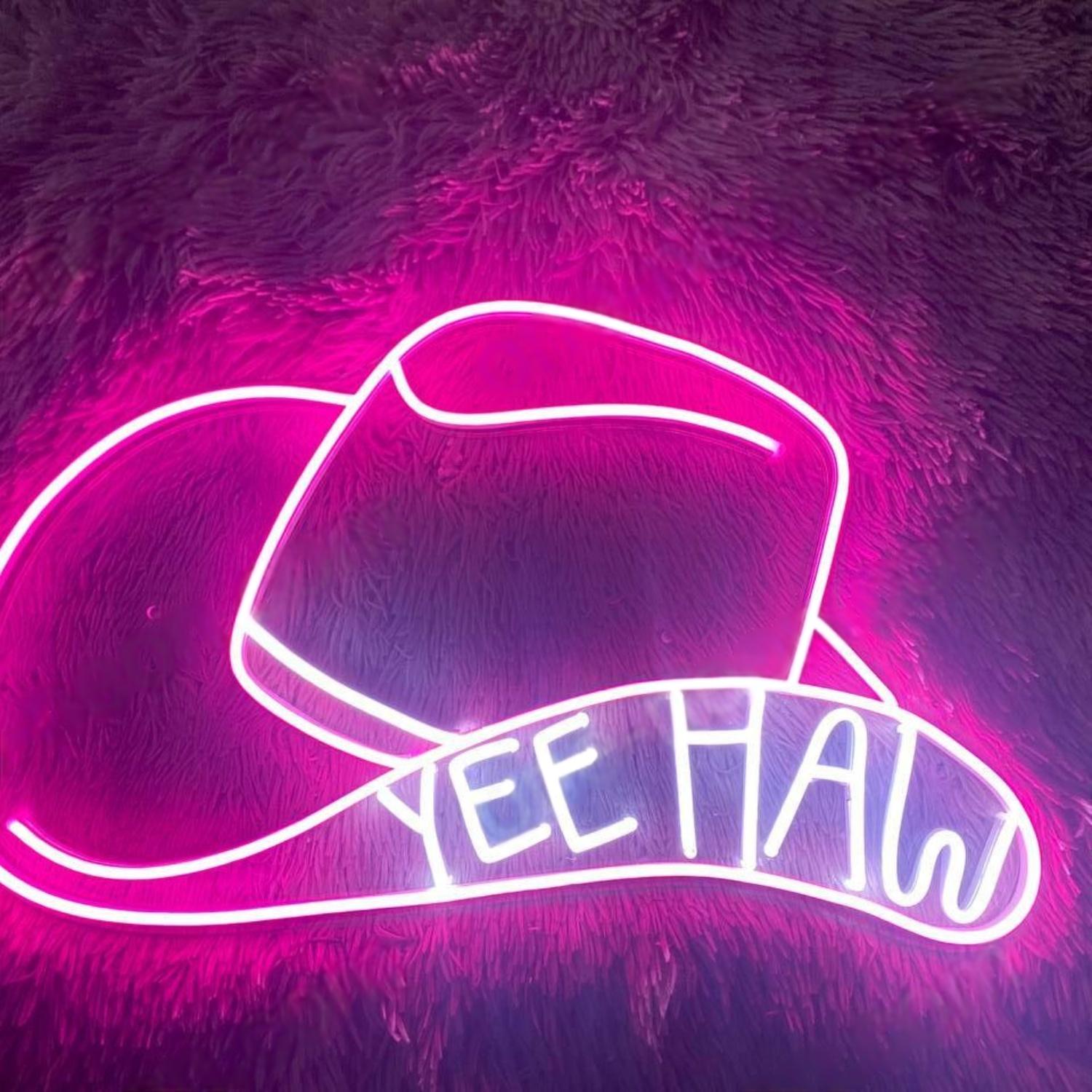 Pink Cowboy Hat Yee Haw Led Neon Sign For Western Bar Decor | Shineneon