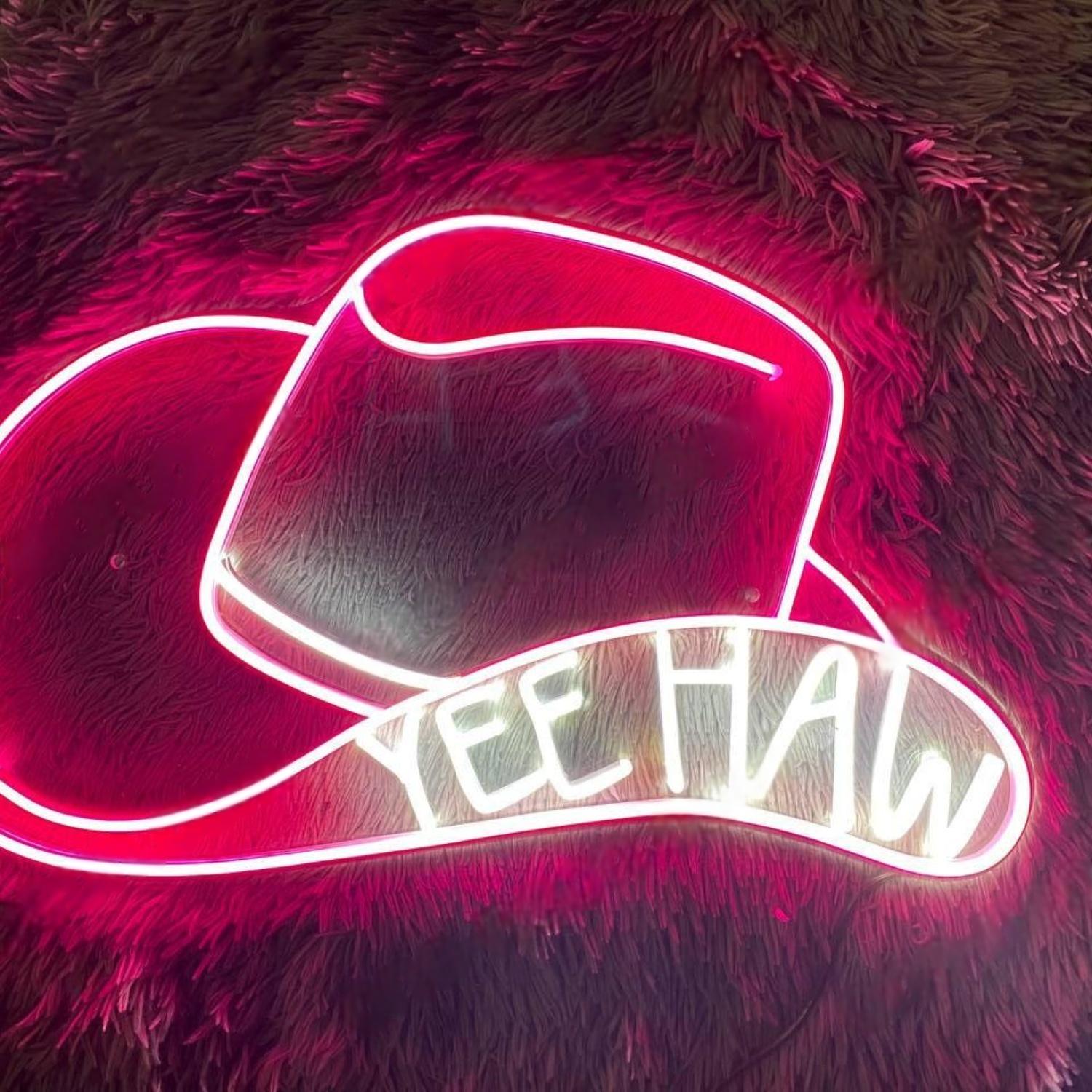 Pink Cowboy Hat Yee Haw Led Neon Sign For Western Bar Decor | Shineneon