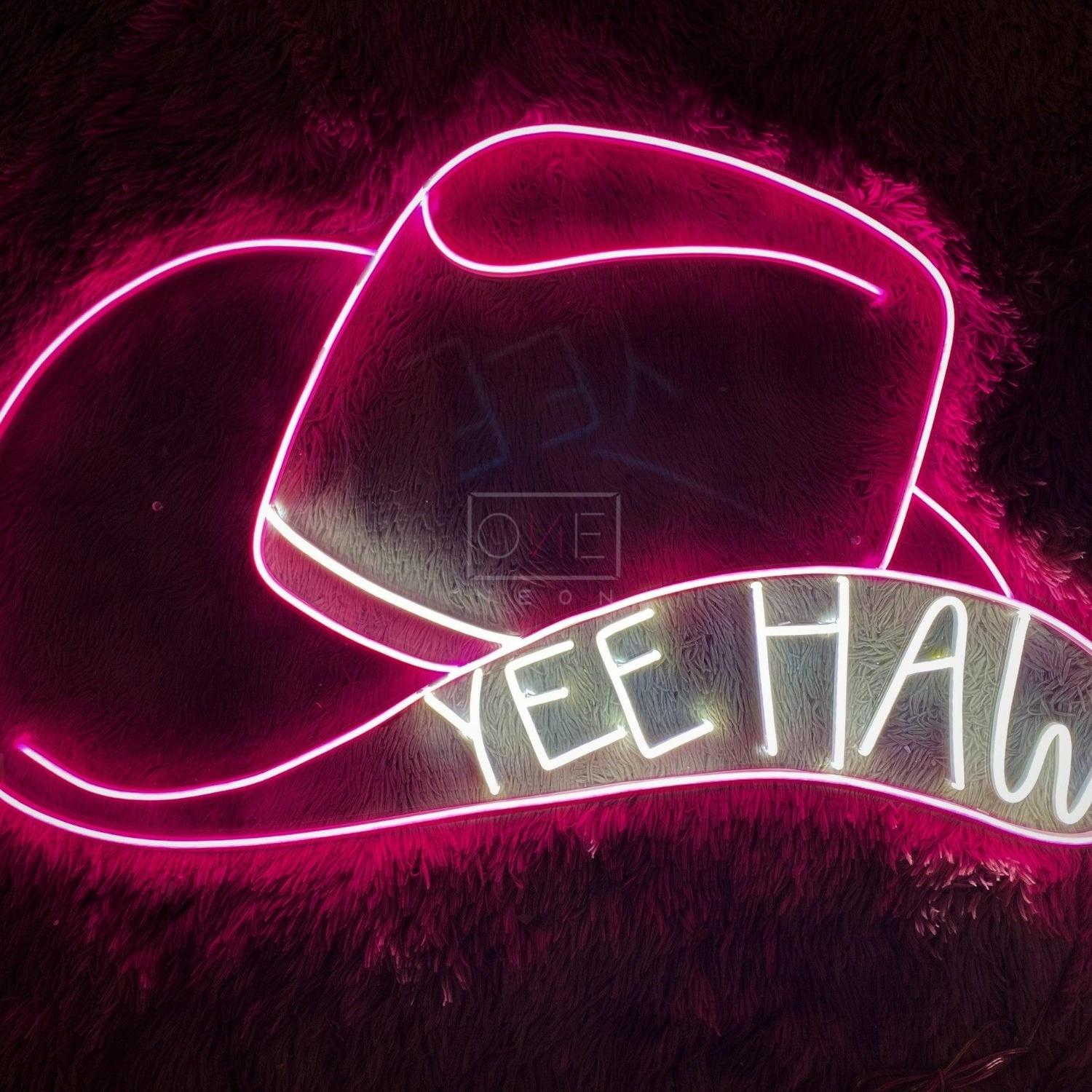 Pink Cowboy Hat Yee Haw Led Neon Sign For Western Bar Decor | Shineneon