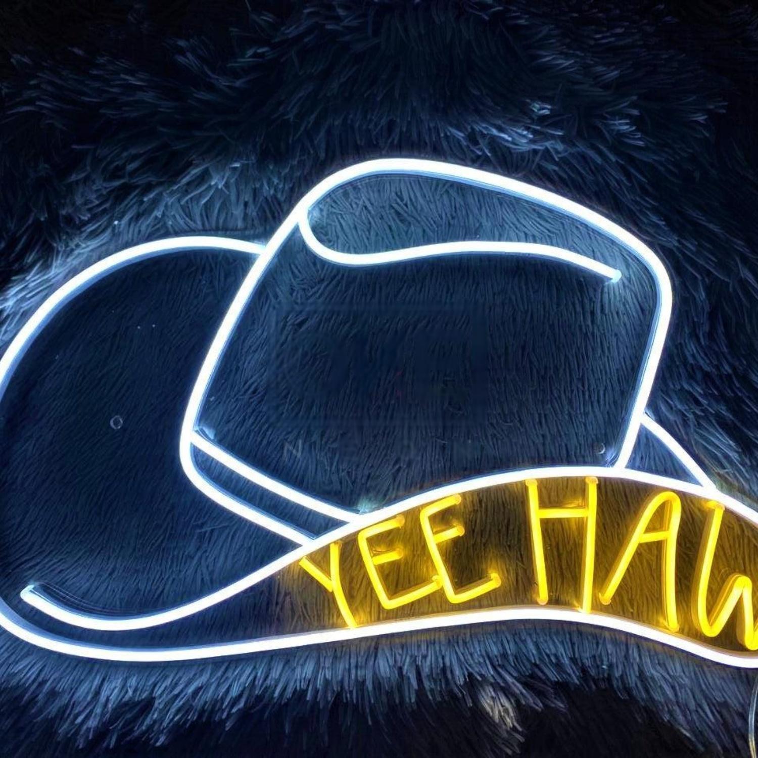 Pink Cowboy Hat Yee Haw Led Neon Sign For Western Bar Decor | Shineneon