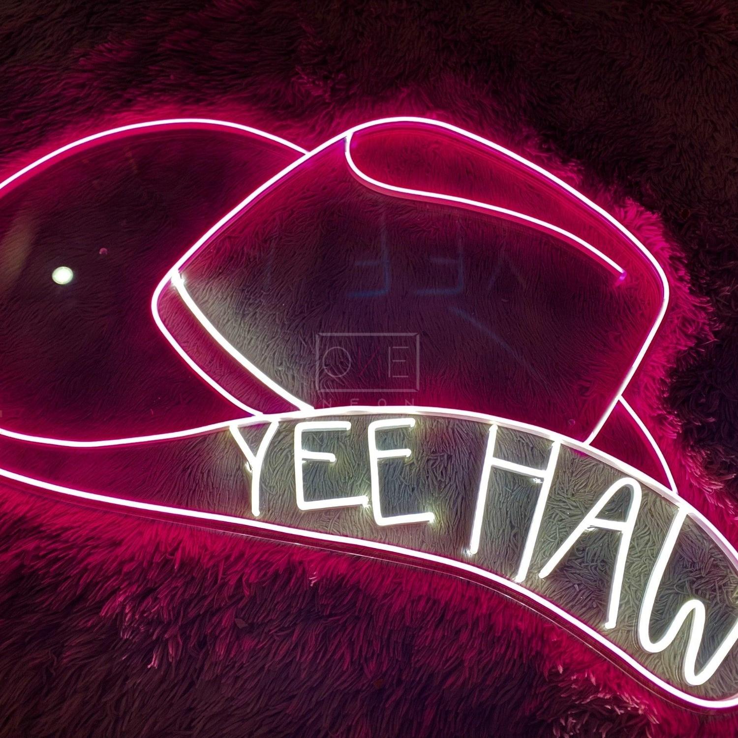 Pink Cowboy Hat Yee Haw Led Neon Sign For Western Bar Decor | Shineneon